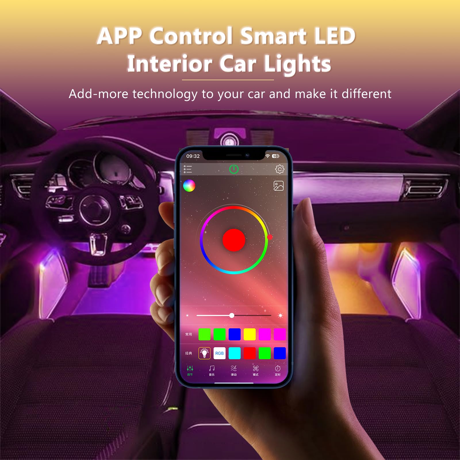 Smart APP Controlled Multicolor LED Car Interior Lights Kit - Music Sync, DIY Mode, 5V USB for Cars, Trucks & SUVs | Enhance Ambience for Night Driving, Parties & Custom Vehicle Lighting