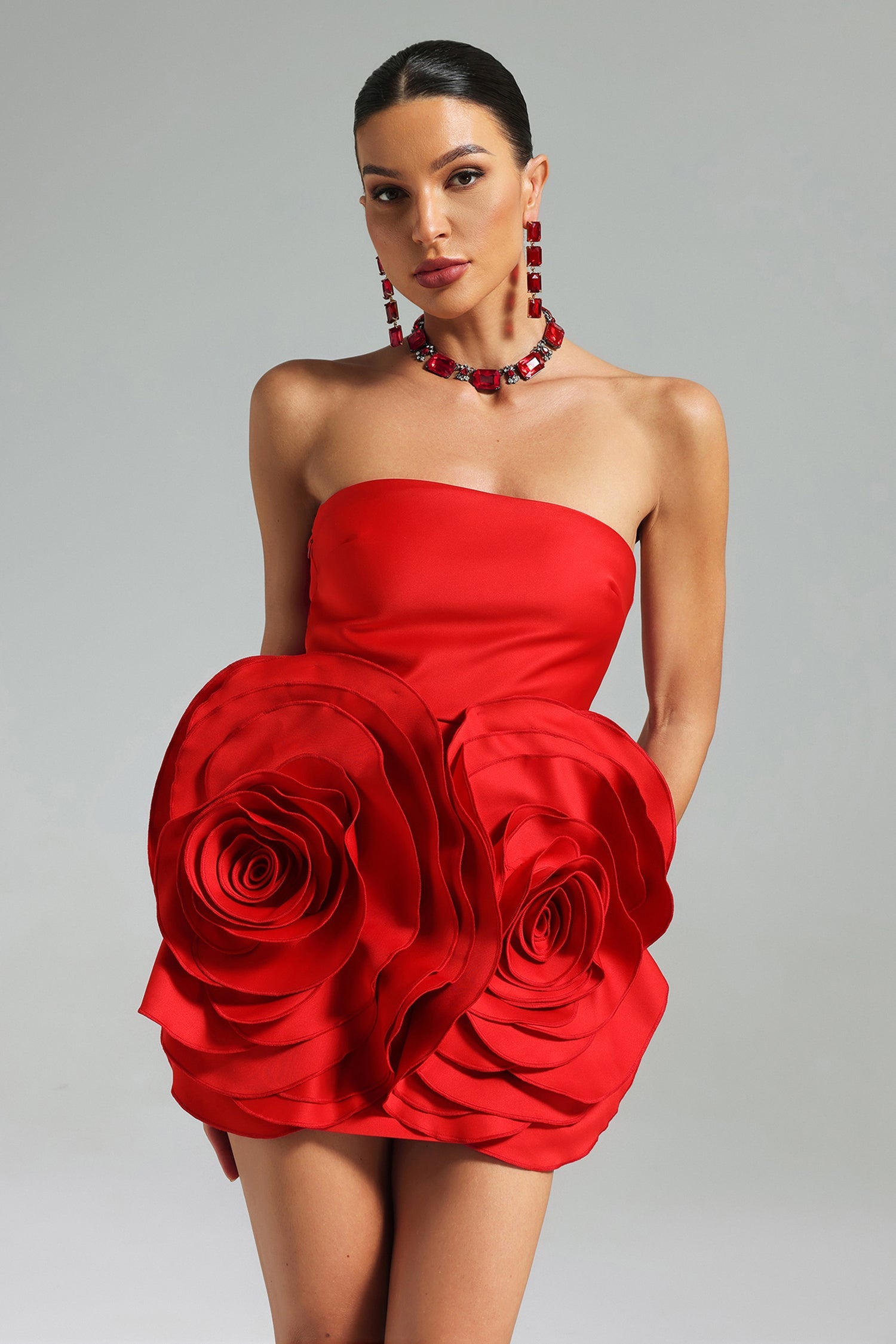 Shaha Floral Tube Top Mini Dress - Sexy Red Sleeveless Bodycon Dress for Women | Perfect for Summer, Beach, Parties & Night Out