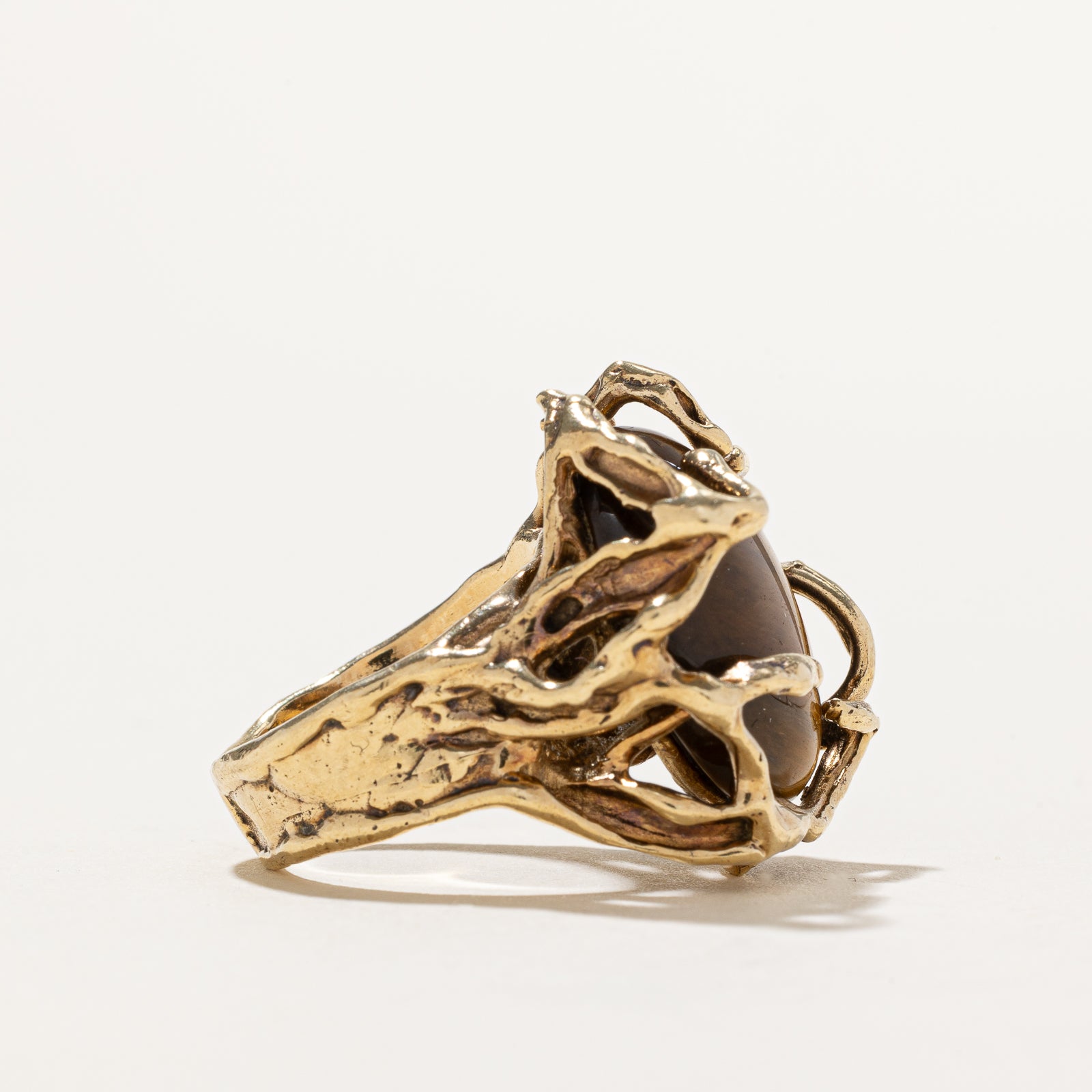10.00ct Natural Tiger's Eye Freeform Cocktail Ring - Size 6.25 - Handmade Boho Jewelry for Women - Perfect for Evening Parties & Special Occasions