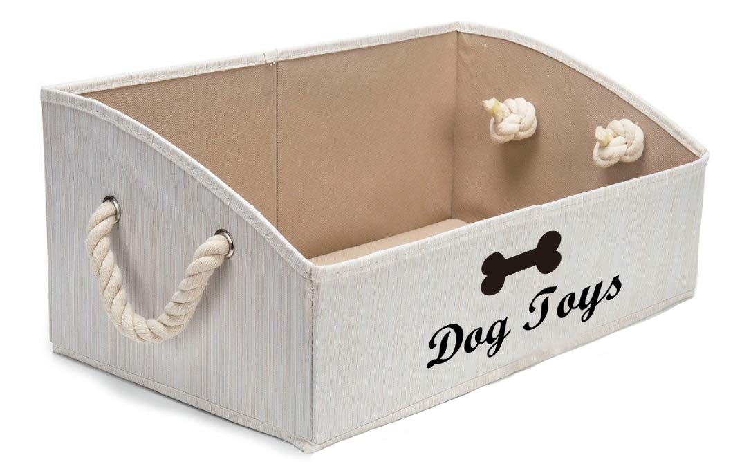 Geyecete Foldable Fabric Dog Toy Storage Bin - Large Trapezoid Organizer Box with Weave Rope Handle, Collapsible Basket for Dog Clothes & Accessories | Perfect for Shelves, Closet & Pet Room Organization