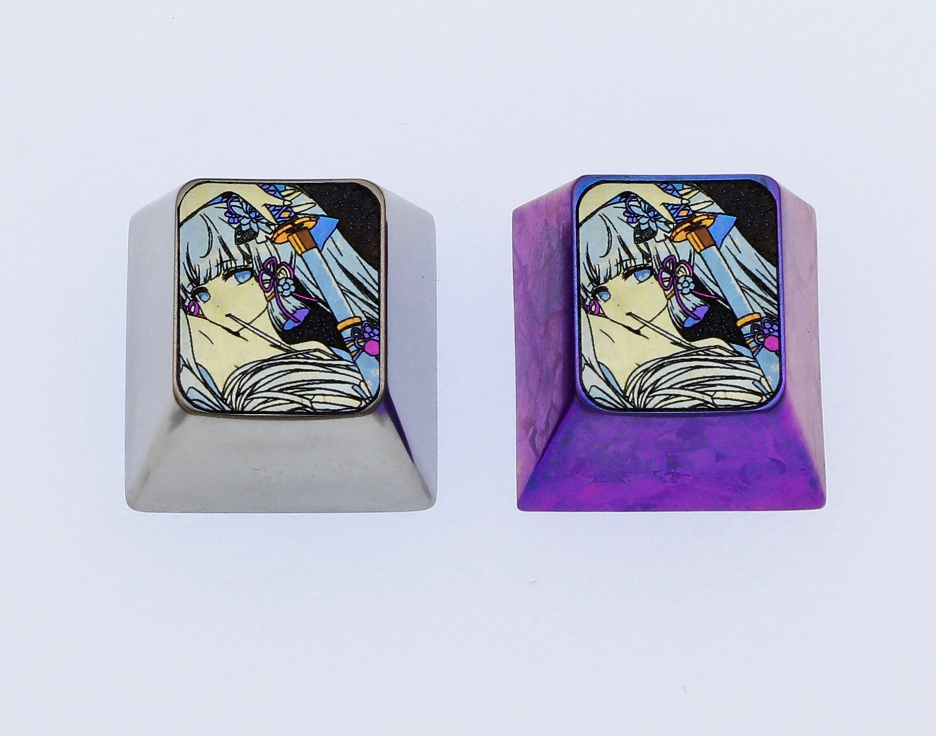 Custom Titanium Alloy 1U Keycap for Mechanical Keyboards - Kamisato Ayaka Themed Metal Decorative Keycap for Gaming & Typing Enthusiasts