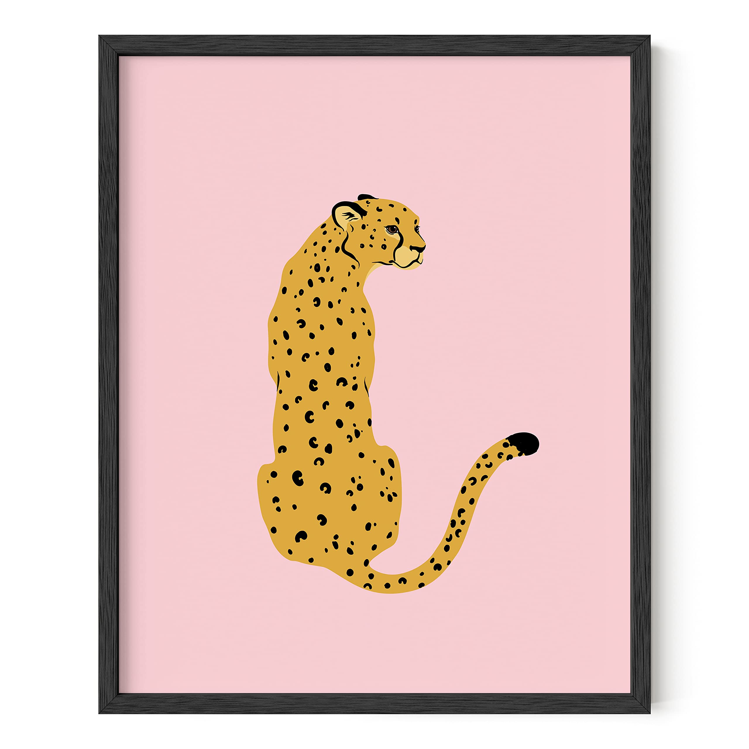 HAUS AND HUES Cheetah Print Wall Art - Pink & Black Framed Poster 16”x20” | Modern Animal Print Decor for Living Room, Bedroom & Office | Trendy Aesthetic Blush Pink Wall Decor