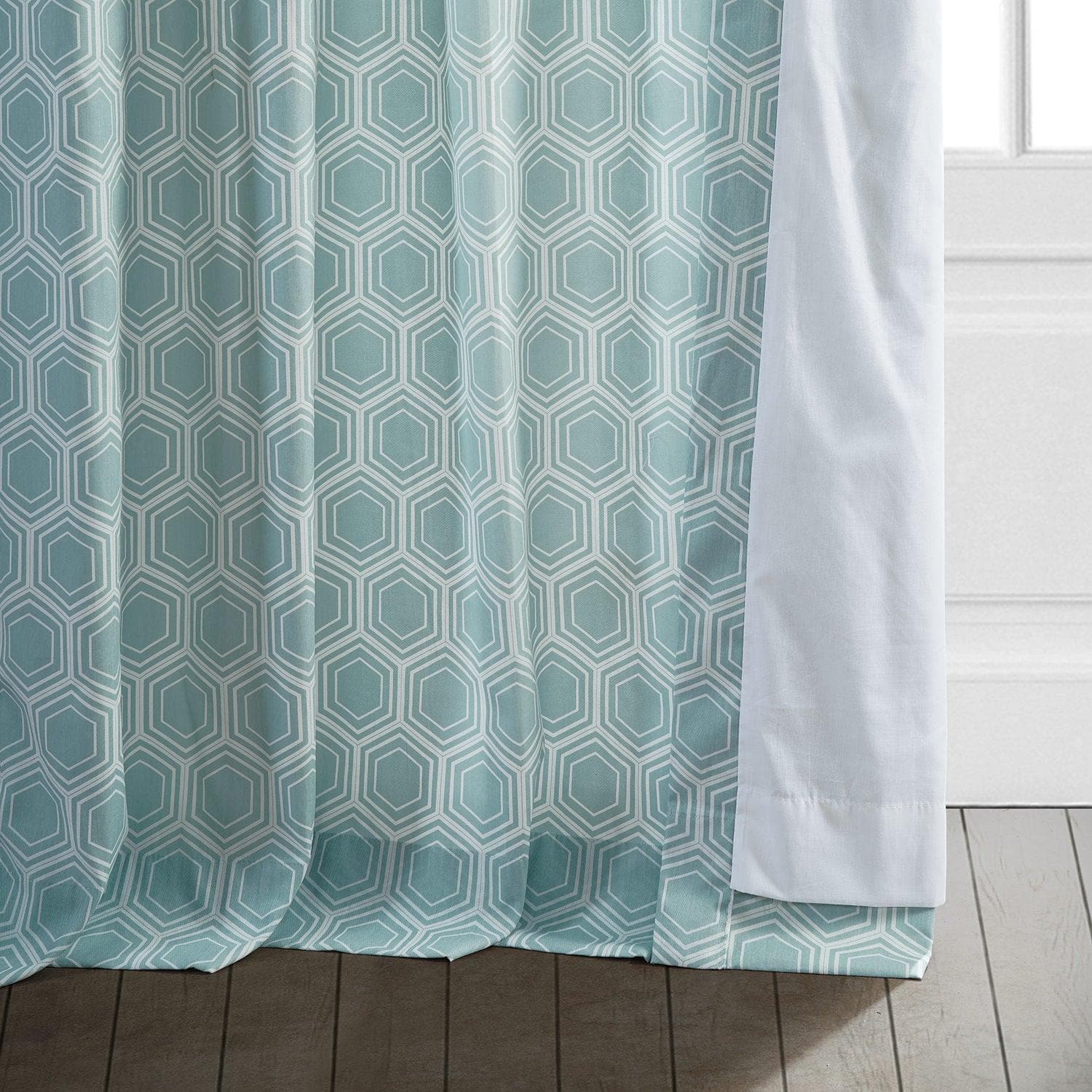 Honeycomb Ripple Aqua Geometric Printed Blackout Curtains for Bedroom & Living Room - Soundproof Thermal Insulated Window Drapes for Home Decor