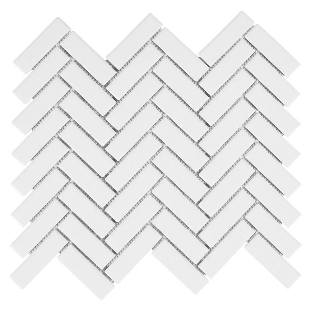 Premium White 1x3 Herringbone Glossy Porcelain Wall Tile - 15 Sheets/Box (12