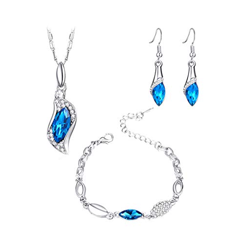 Elegant Silver Plated Crystal Drop Necklace for Women - Blue Real Crystals Jewelry Set with Pendant | Perfect for Parties, Weddings & Evening Events