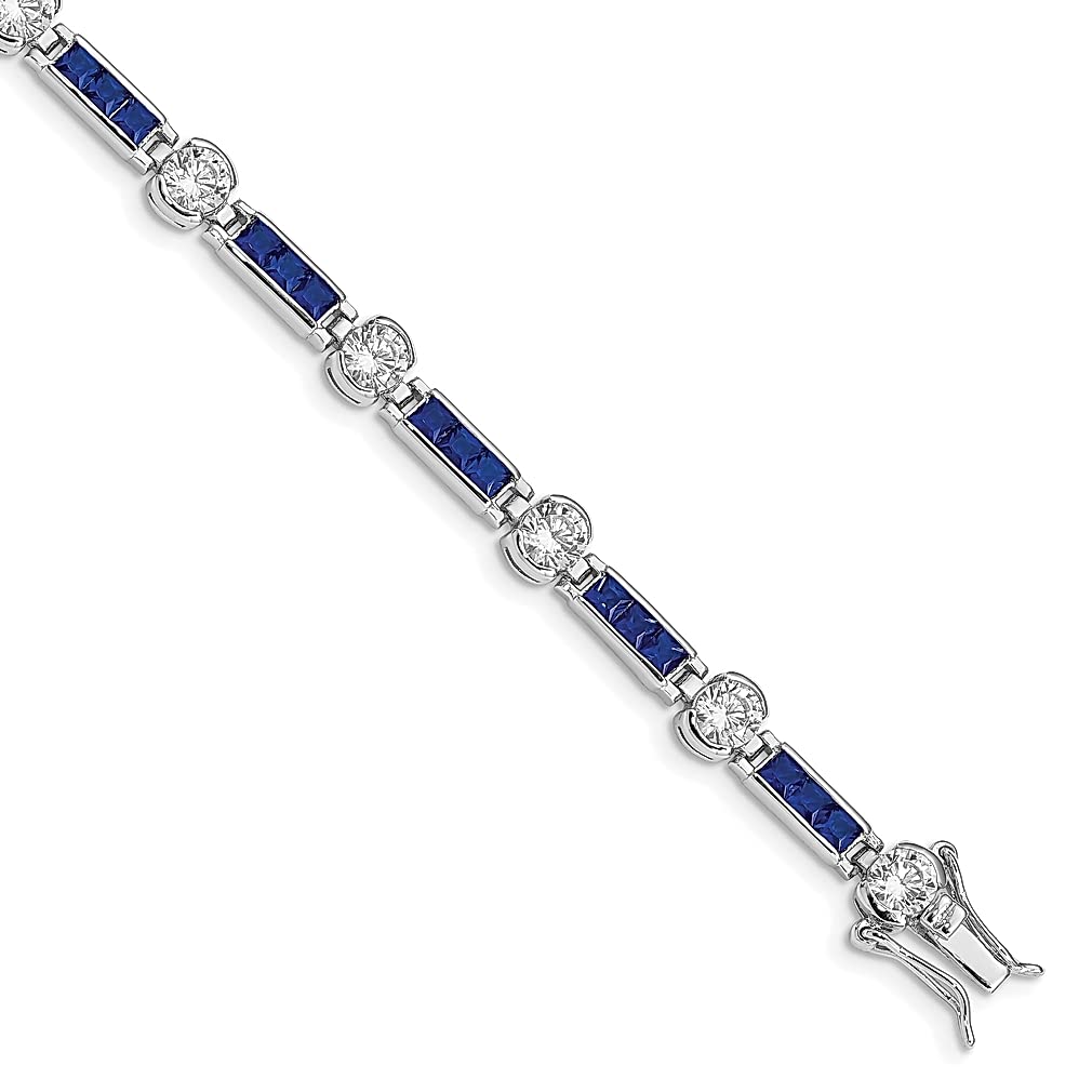 925 Sterling Silver Blue Glass Cubic Zirconia Bracelet - 7.25 Inch Elegant CZ Jewelry for Women | Perfect Gift for Her, Birthday, Anniversary & Special Occasions