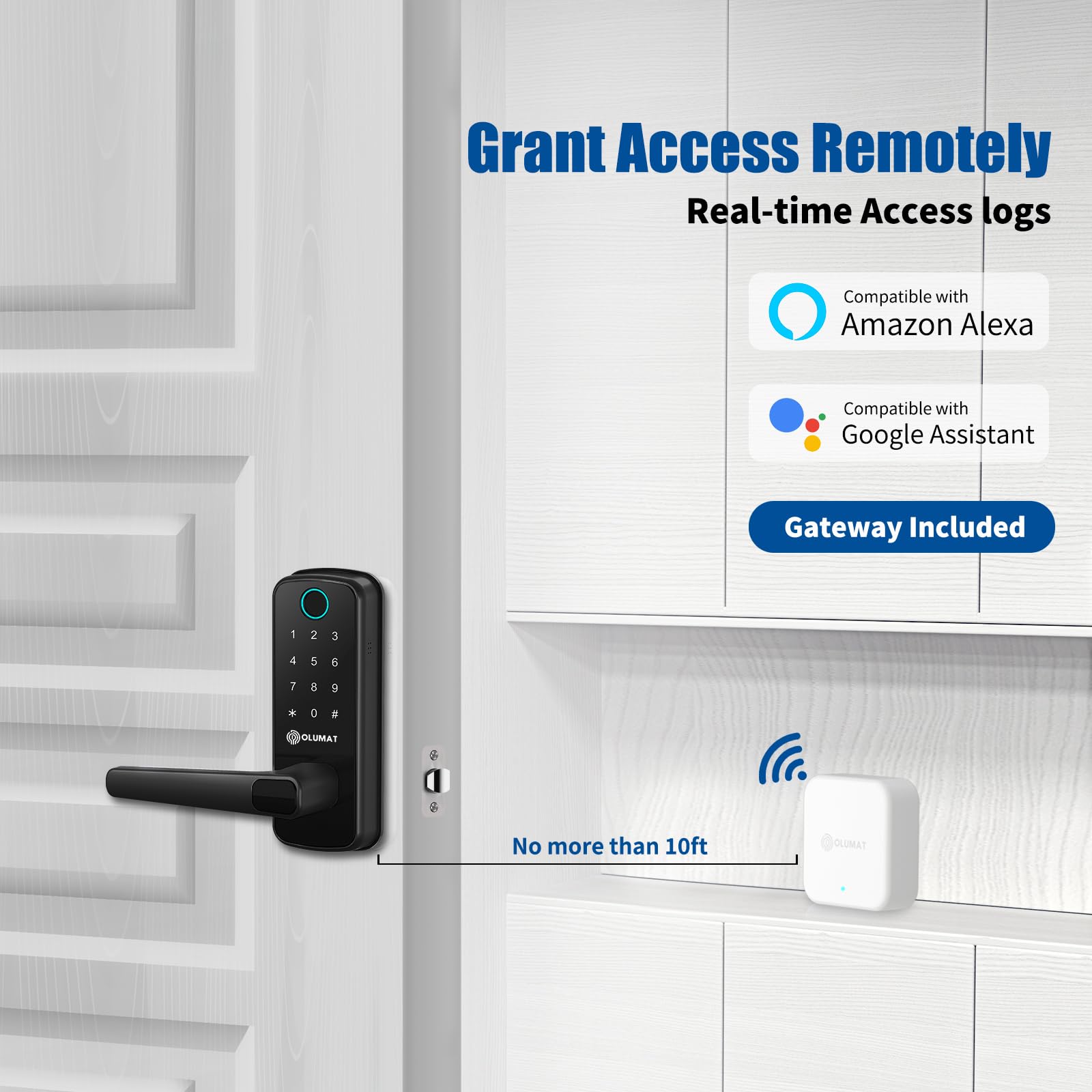 Smart Door Lock with Handle - Keyless Entry Fingerprint & Keypad Door Lock - WiFi & APP Control - Easy Installation - Gateway Included - Secure Front Door for Home & Office Use