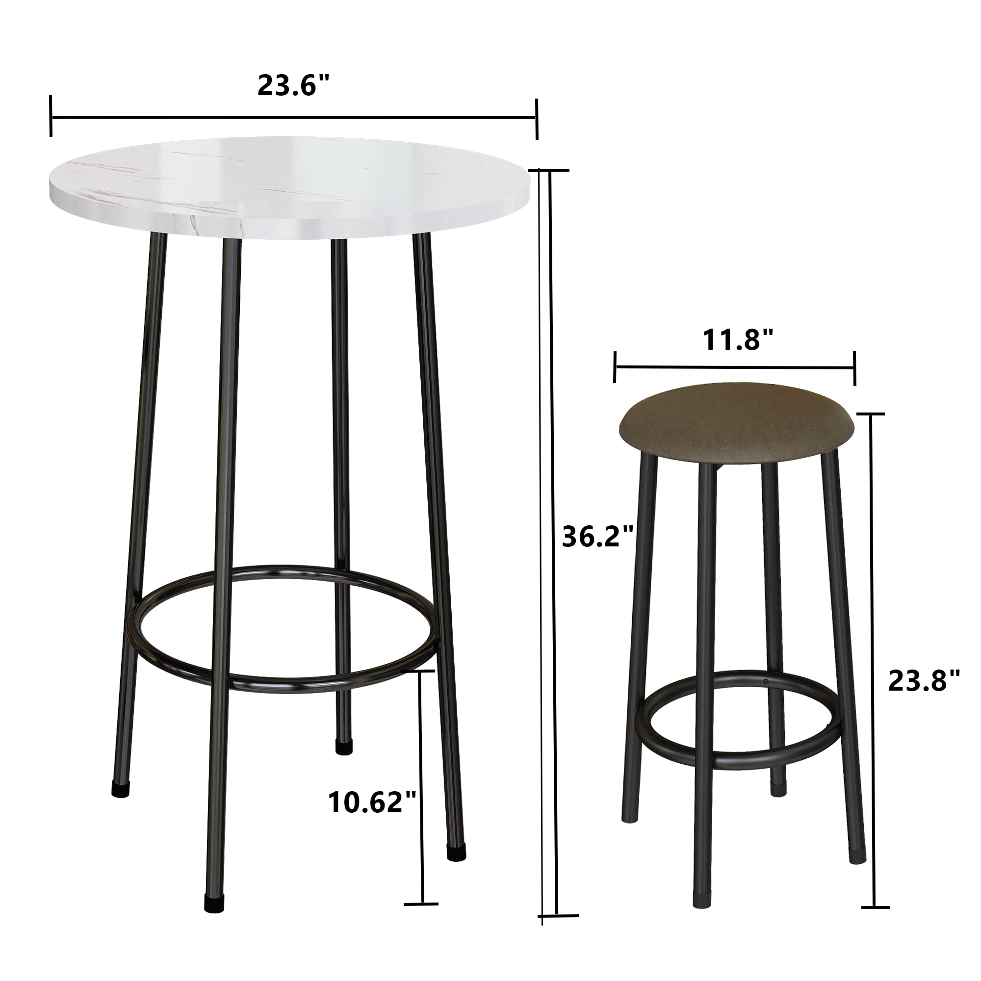 AWQM 3-Piece White Round Bistro Table and Chairs Set - Compact Pub Dining Set for Small Spaces, Breakfast Nook, Kitchen, Apartment, Balcony or Outdoor Cafe - Perfect for Entertaining, Coffee Time & Small Space Dining