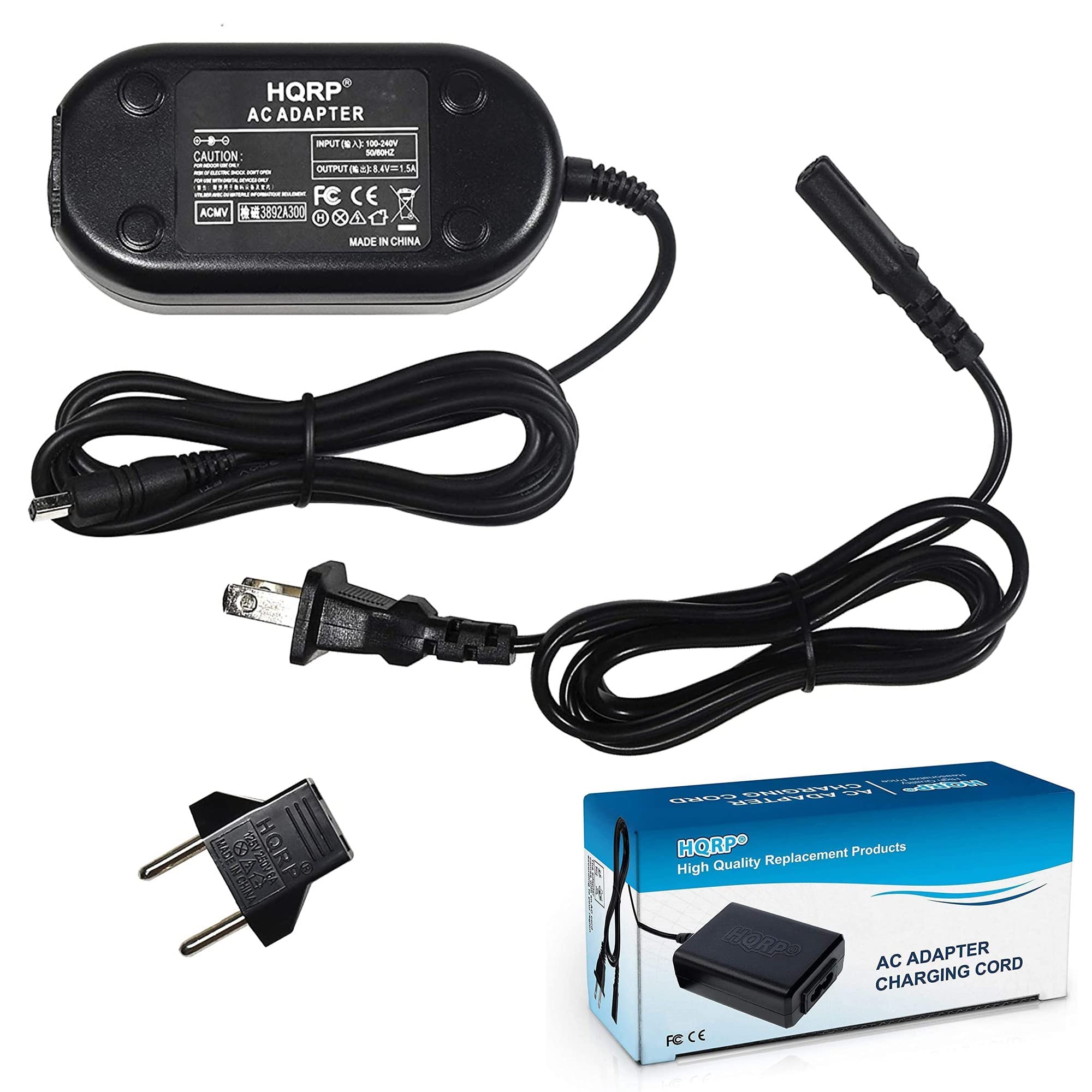 HQRP AC Adapter Charger for Samsung Camcorder Models AA-E9, AA-E8, SC-DX103, SC-HMX10C, SC-D382, SC-D450, SC-MX20 Series - Power Supply Replacement for Travel, Home & Professional Video Recording