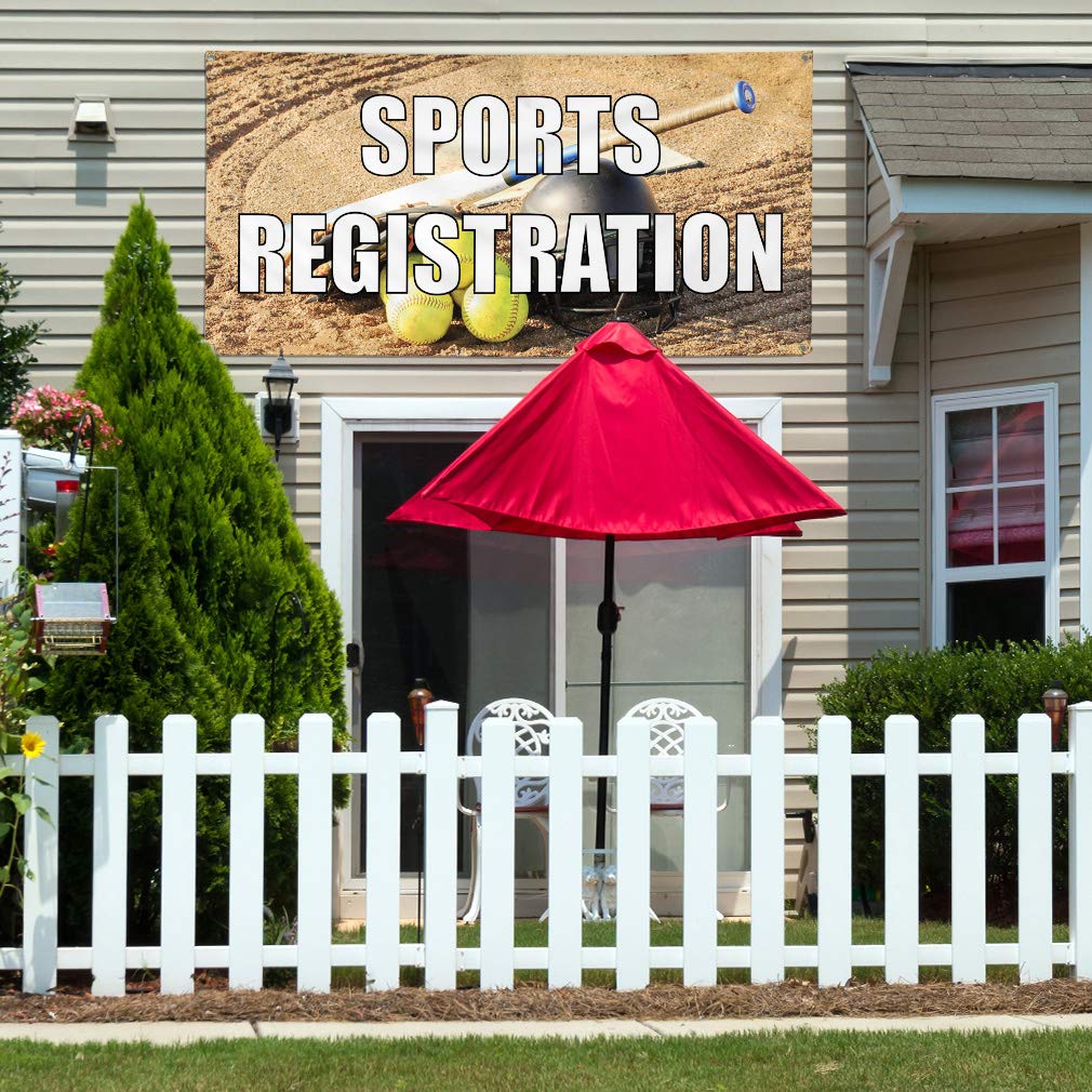 Custom Vinyl Banner 60x144 Inches - Weatherproof Outdoor Sports Registration Sign with 10 Grommets | Perfect for Advertising, Events, Yard Signs & Industrial Use | Durable Blue Printing for Sports Teams & Business Promotion