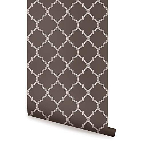 Simple Shapes Moroccan Wallpaper - Chocolate Brown - 2 ft x 9 ft - Peel and Stick Wallpaper for Bedroom, Living Room, or Office Decor