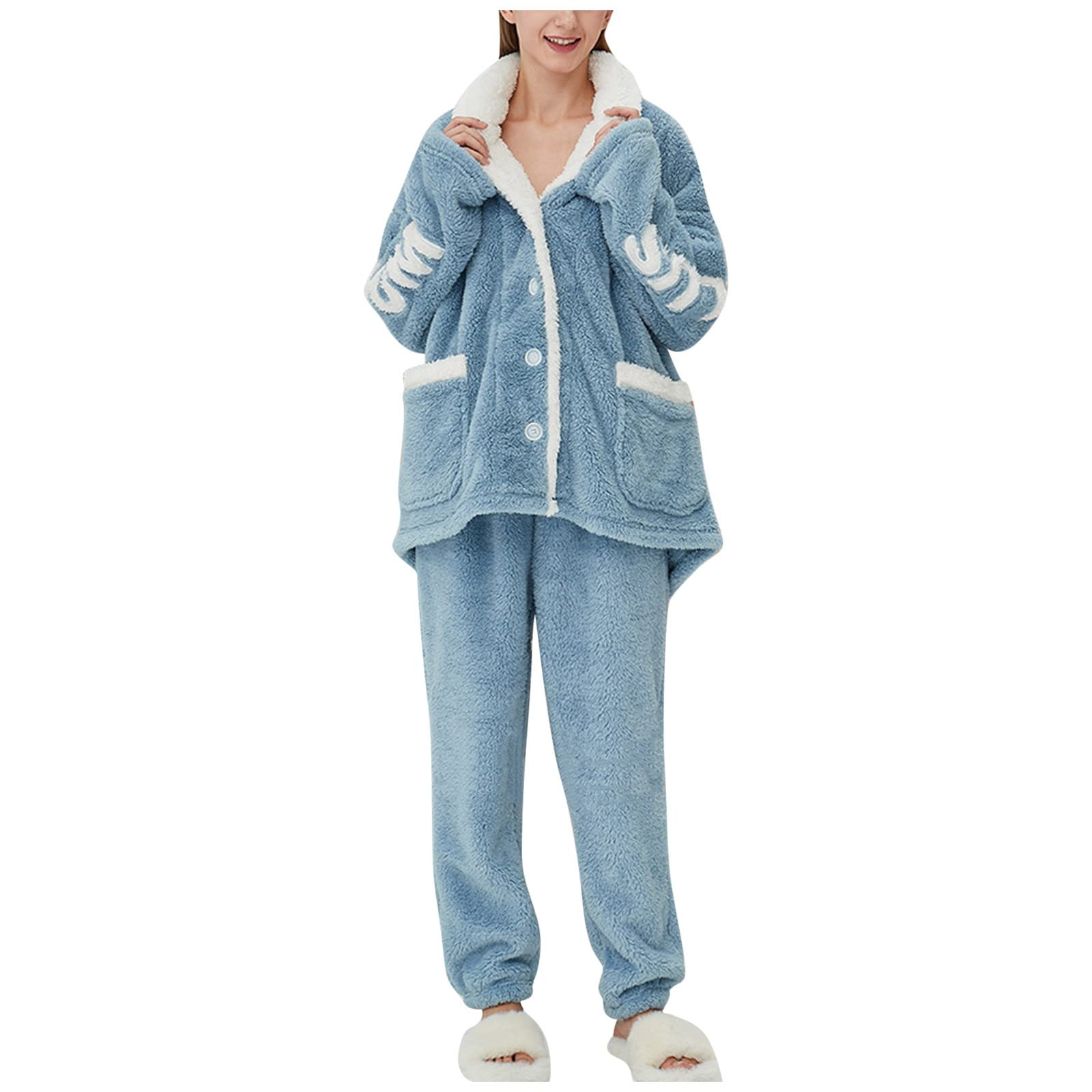 Women's Fleece Pajama Set - Warm Winter & Autumn Flannel Plush 2-Piece Sleepwear with Thick Housecoat | Cozy Loungewear for Home, Sleep & Relaxation