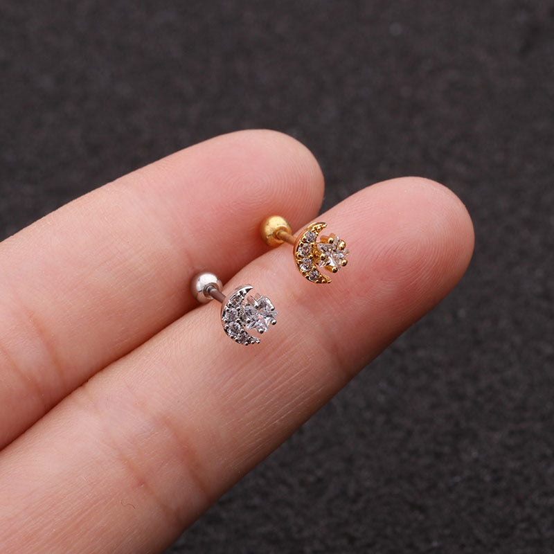 20G Cartilage Tiny Stud Earrings - Moon and Star Earrings for Women | HSPJ1951 | Perfect for Daily Wear, Parties & Gifts