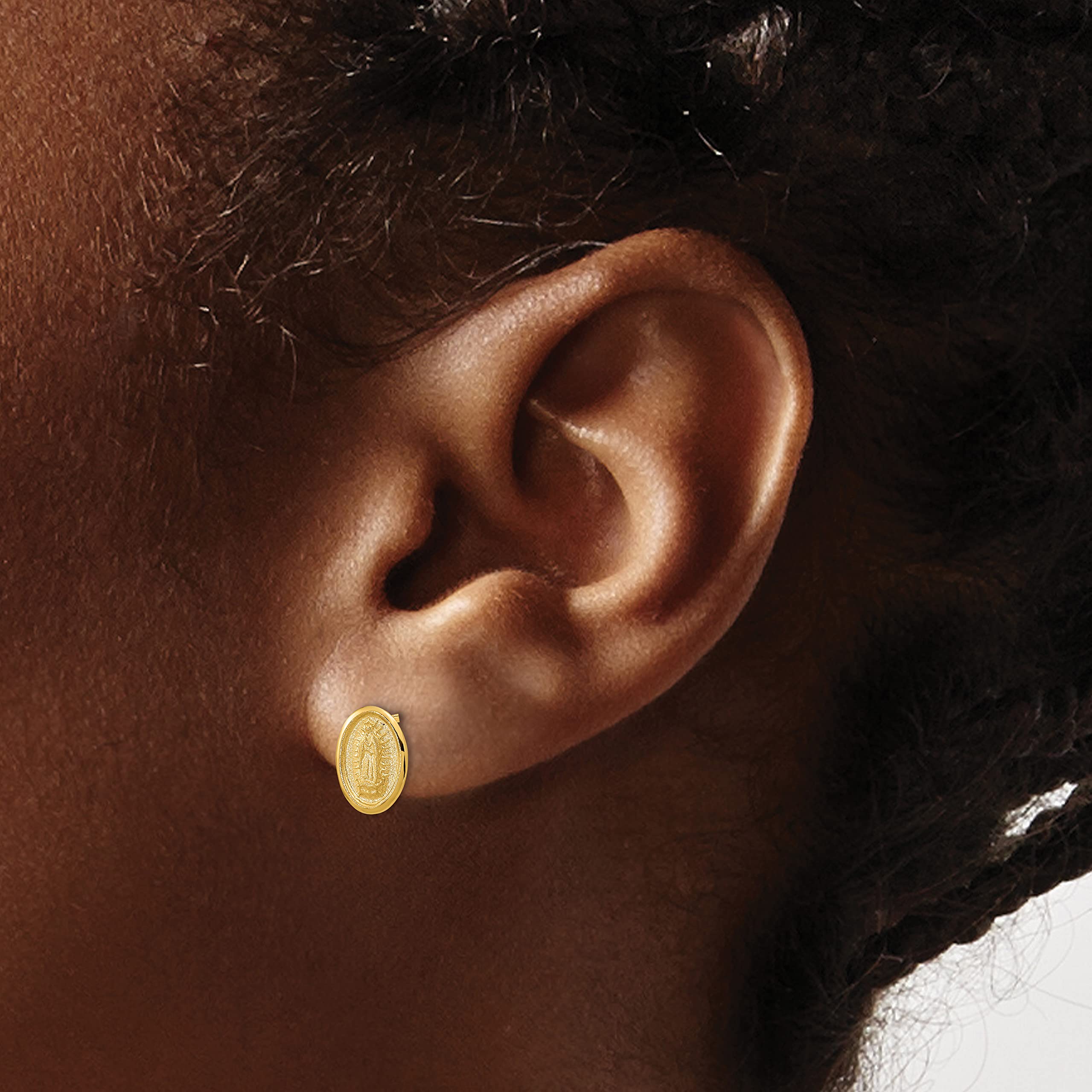 14K Solid Yellow Gold Our Lady of Guadalupe Virgin Mary Drop Dangle Stud Earrings - Religious Jewelry for Women, Catholic Gifts, Baptism & First Communion Accessories