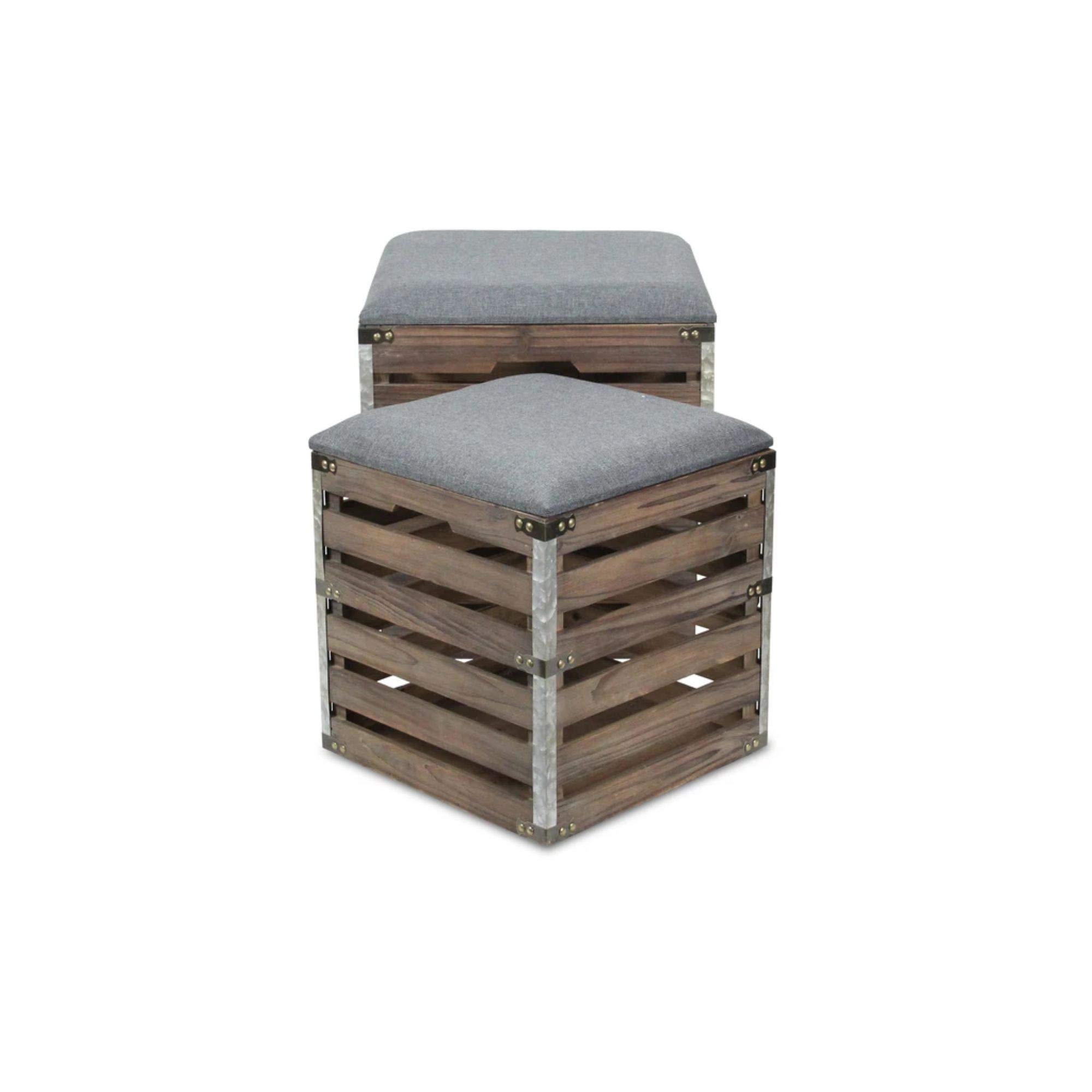 Handmade Square Storage Bench Set of 2 - Modern Brown & Gray Upholstered Ottoman with Lift Top - Perfect for Entryway, Living Room & Bedroom Organization