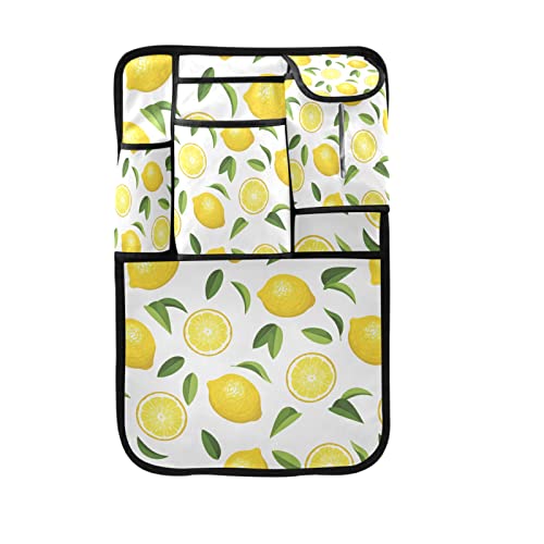 Durable Car Backseat Organizer with 5 Storage Pockets & Kick Mats - Travel Protector Accessories for Kids (Summer Lemon Fruit Leaves Design) - Perfect for Road Trips, Family Vacations & Daily Commutes