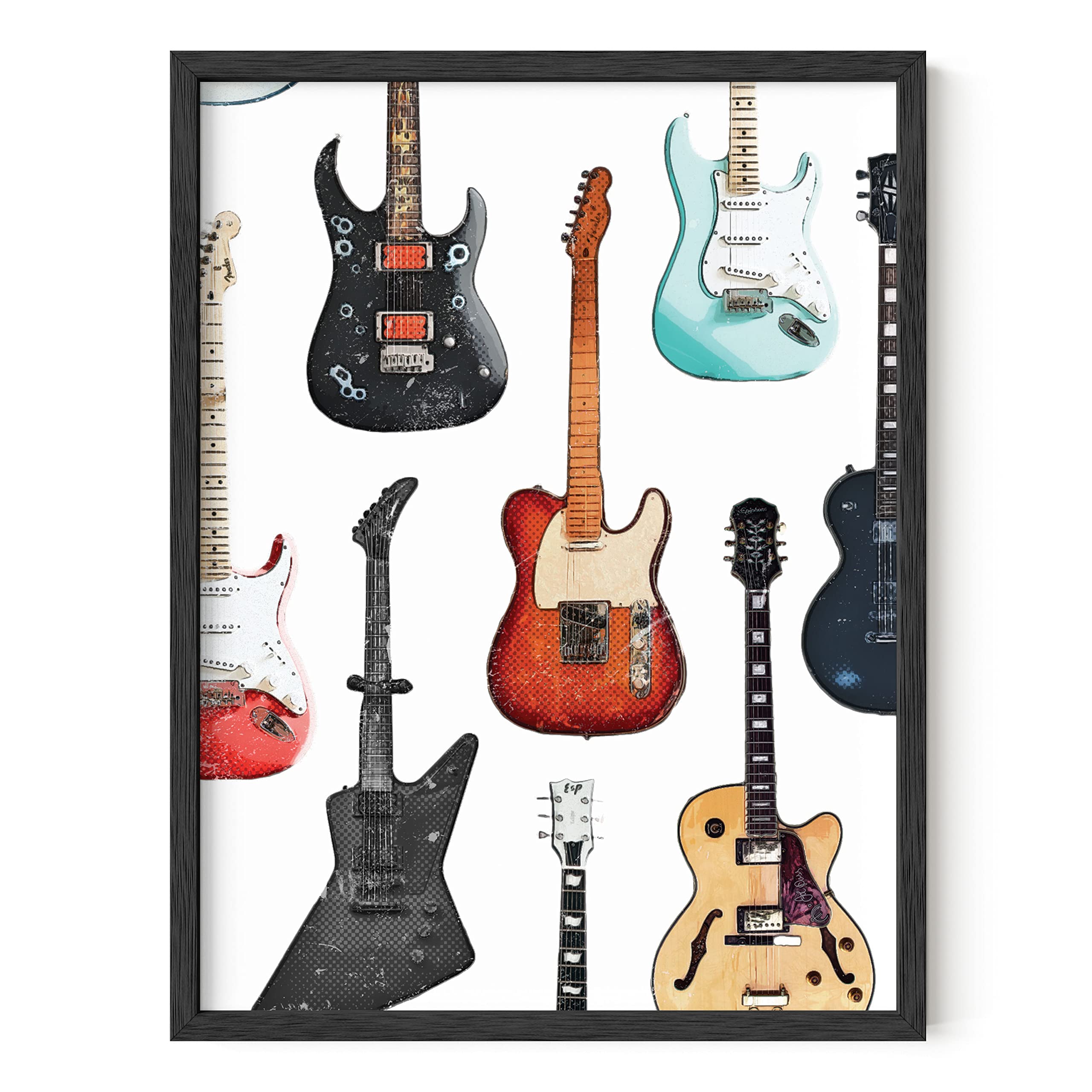 Vintage 90s Guitar Poster - Retro Music Wall Art Decor for Bedroom, Living Room & Office | Indie Aesthetic Poster with Black Frame (12x16 Inches) | Perfect for Music Lovers, Man Cave & Teen Room Decor