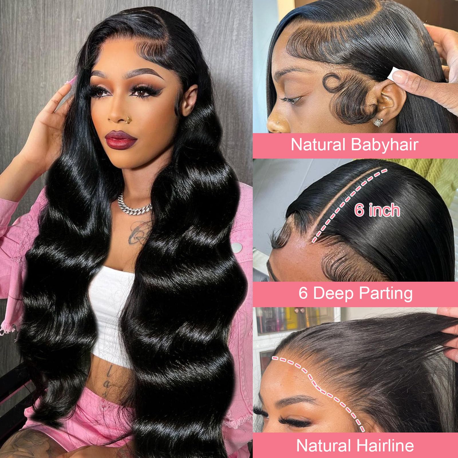 13x6 HD Lace Front Wigs Human Hair - 30 Inch Body Wave Glueless Wig 250% Density Pre-Plucked with Baby Hair (Natural Color) | Perfect for Daily Wear, Cosplay, and Special Occasions