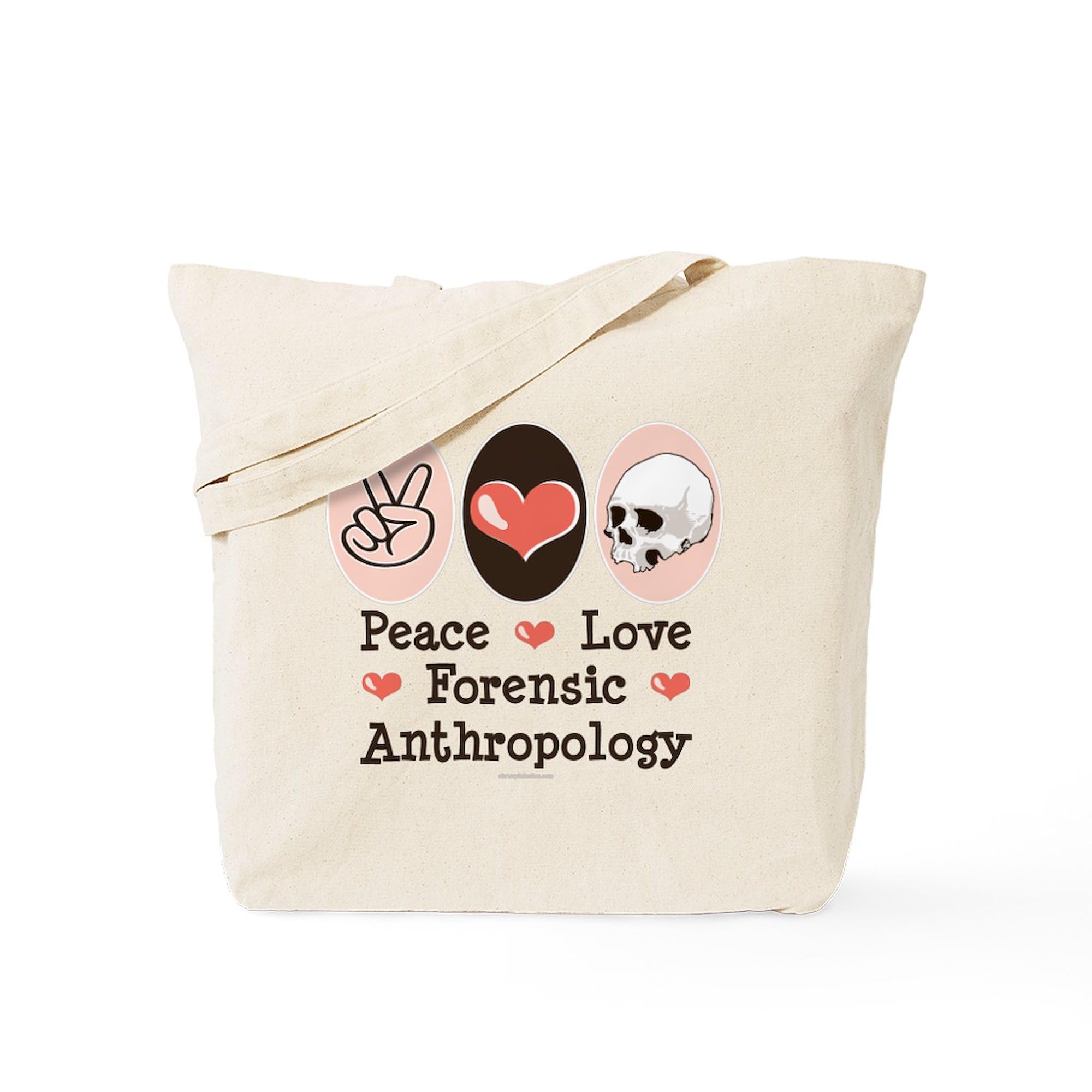 Forensic Anthropology Tote Bag - Peace Love Design | Natural Canvas Reusable Shopping Bag for School, Work & Groceries