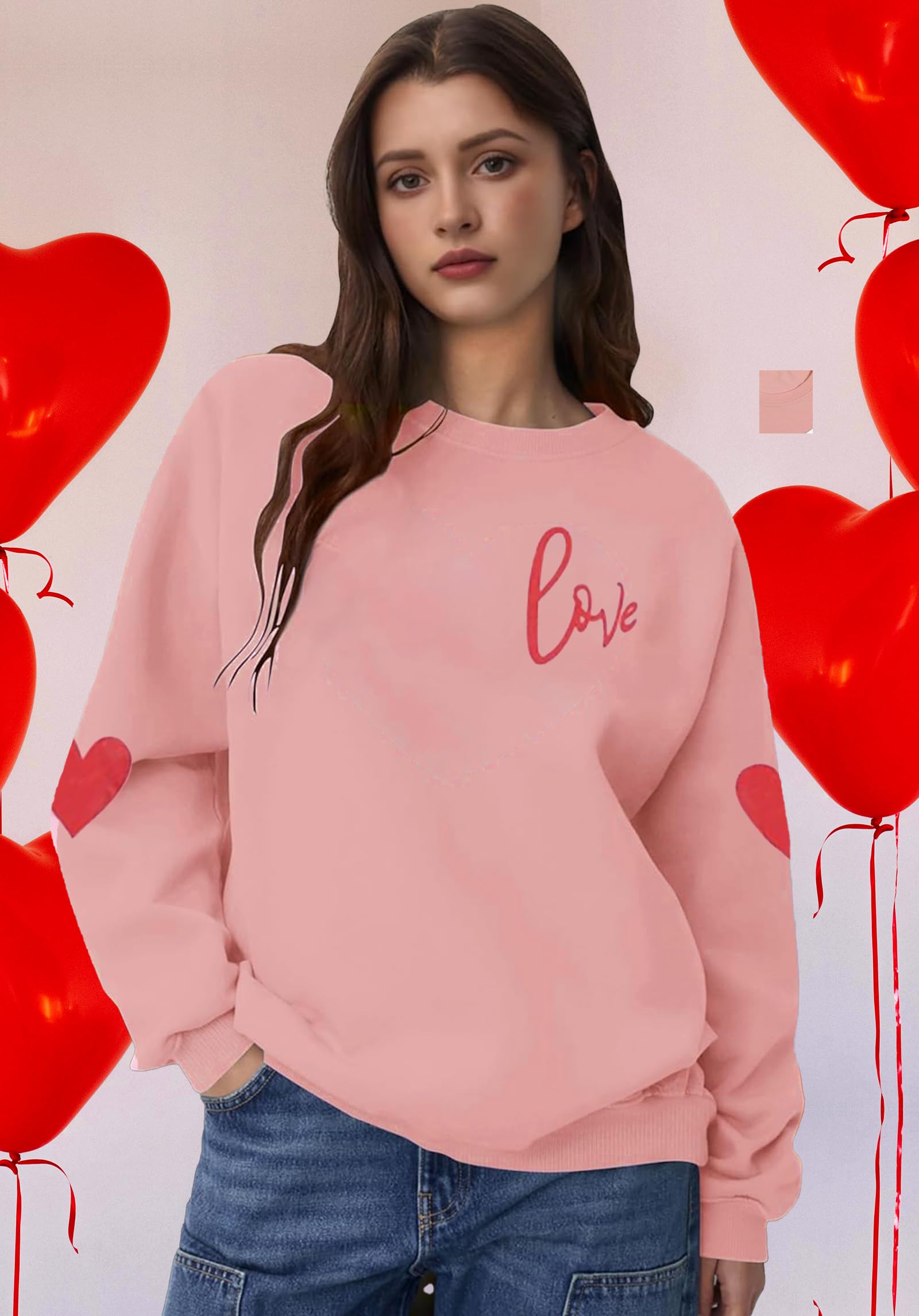 Valentine's Day Sweatshirt for Women - Cute Love Heart Print Casual Long Sleeve Pullover | Perfect for Valentine's Date, Anniversary Gift & Cozy Winter Outfits