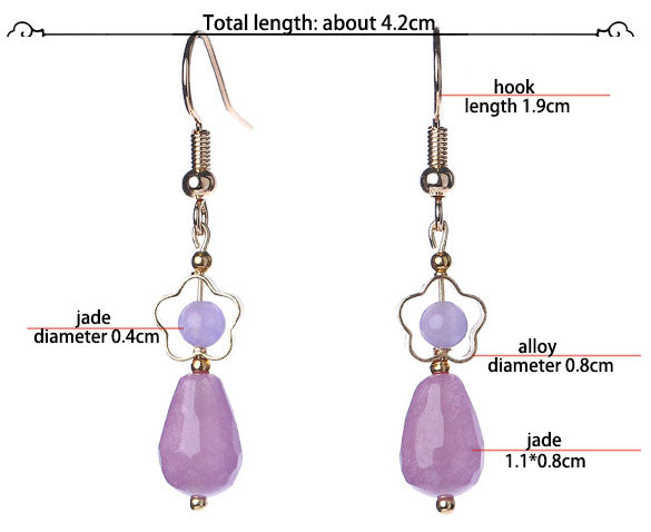 Purple Jade Drop Dangle Clip-On Earrings for Women - Elegant Non-Pierced Hook Earrings for Parties, Weddings & Special Occasions