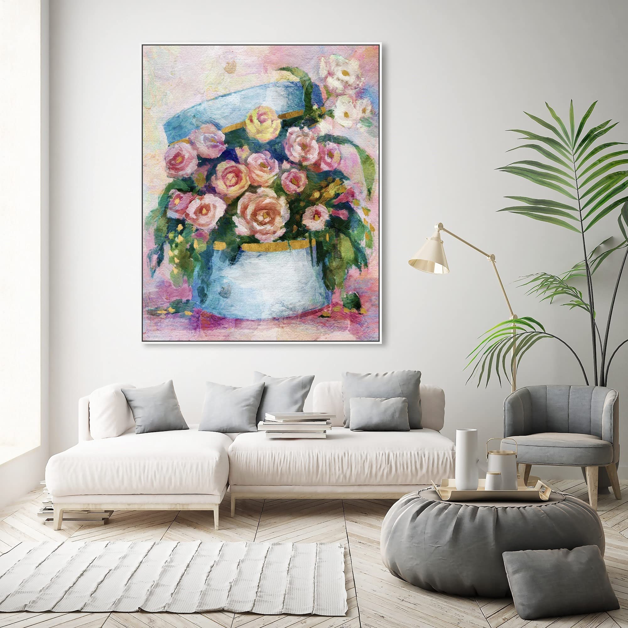 Floral and Botanical Wall Art Framed Canvas Prints - 'Flowers in Blue Box' Home Decor for Living Room, Bedroom & Office | Nature Inspired Painting for Modern Interior Design