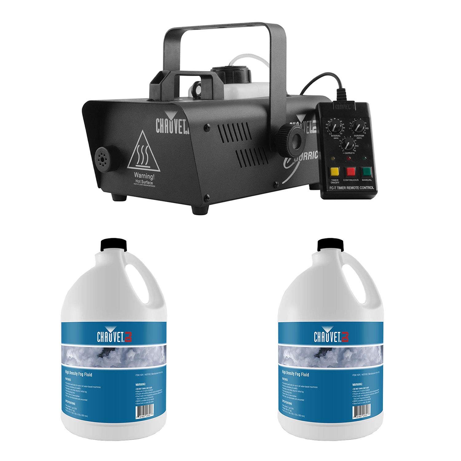 CHAUVET DJ Hurricane 1600 2.4L Professional Fog Machine with 2 Pack High Density Fog Juice - Perfect for DJ Shows, Halloween Parties, Concerts & Stage Performances