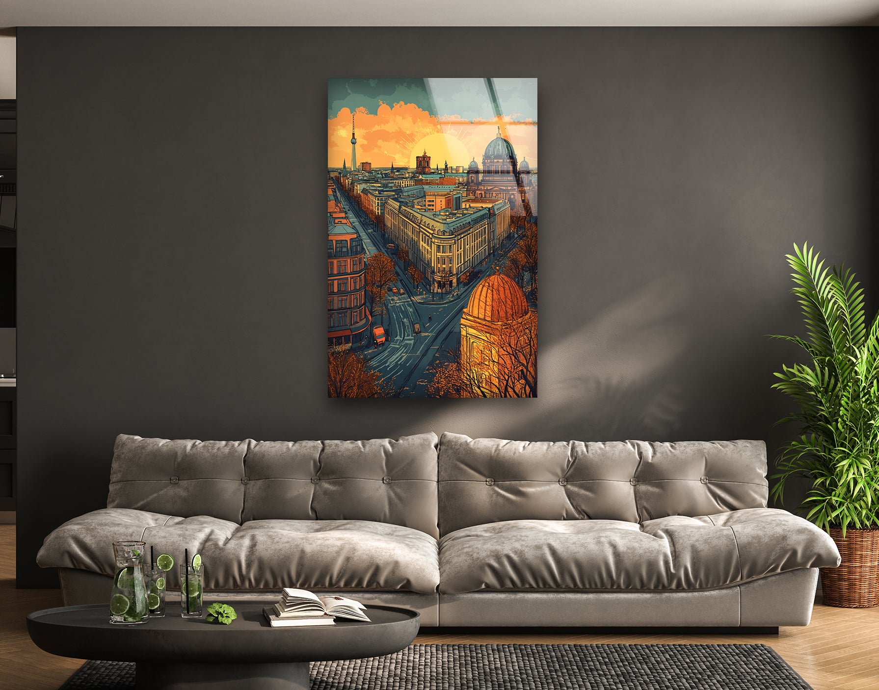 Berlin Graffiti Glass Wall Art - Modern Urban Decor for Living Room, Bedroom & Office - Unique Handmade Glass Artwork for Home & Gifts