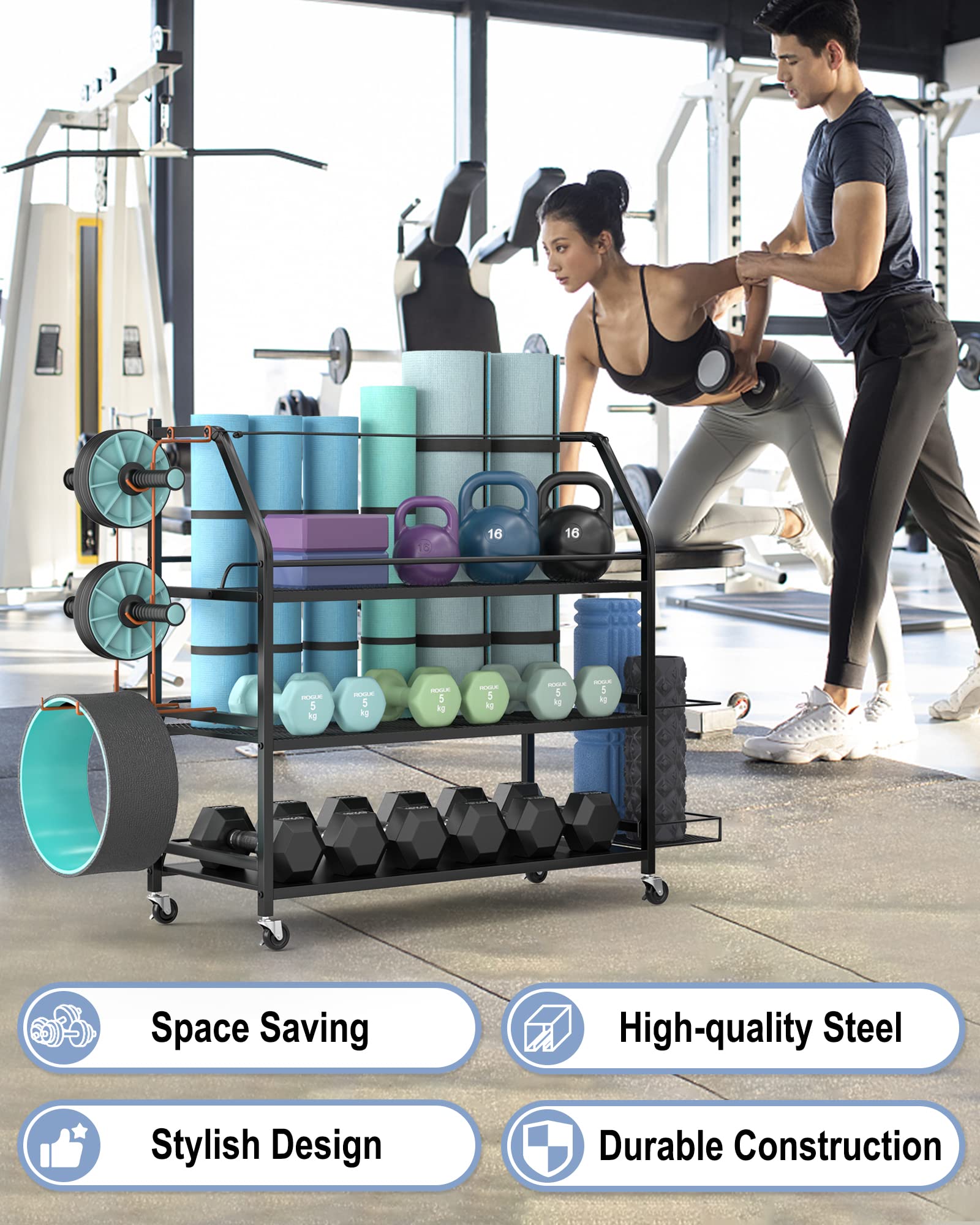 Premium Yoga Mat & Dumbbell Storage Rack - Home Gym Equipment Organizer | Golf Bag & Club Holder - Space-Saving Workout & Golf Gear Storage Solution for Home, Garage, or Studio