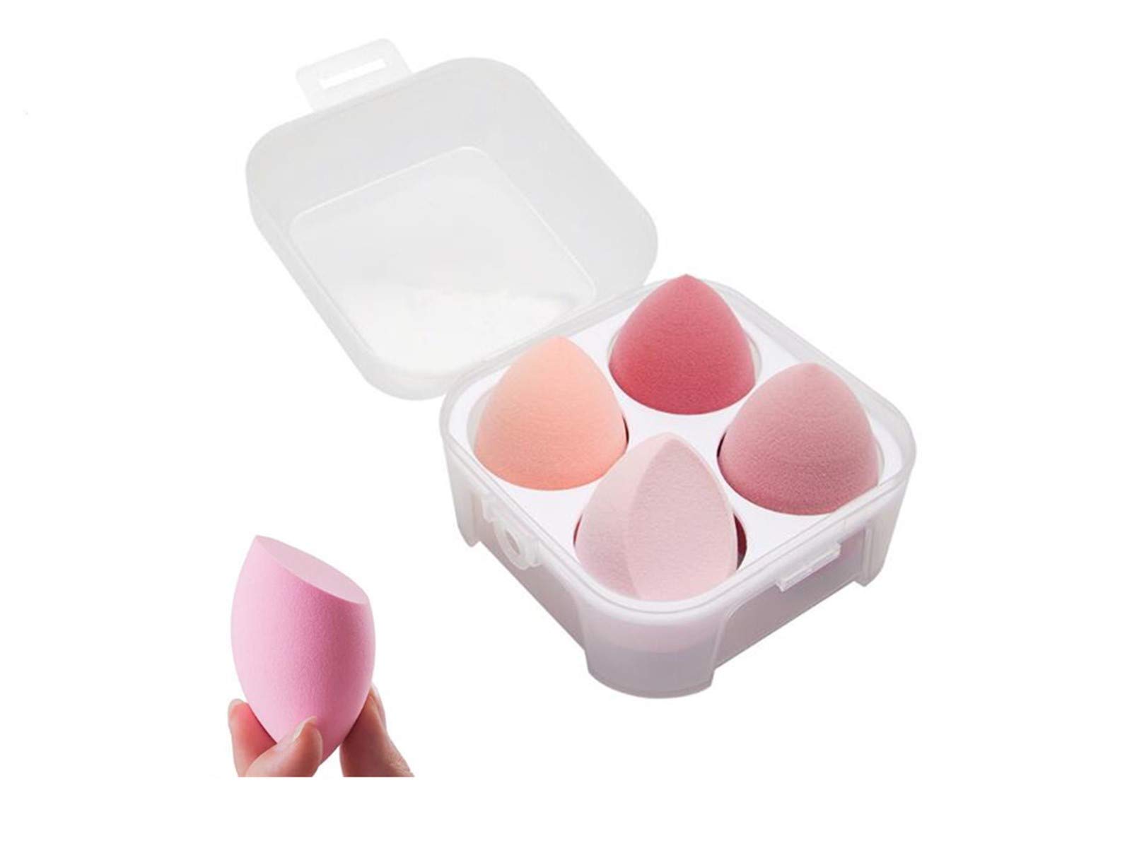 4 Pcs Makeup Sponge Set - Dry & Wet Use Beauty Blender for Liquid, Cream & Powder Foundation - Includes Egg Holder Box - Perfect for Flawless Makeup Application & Travel