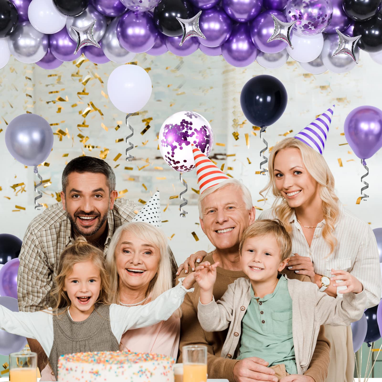 117pcs Purple & Black Birthday Party Decorations Set for Men, Women, Boys & Girls - Happy Birthday Banners, Balloons & Champagne Beer Decor - Perfect for Adult Birthday Parties, Gender Reveals & Anniversary Celebrations