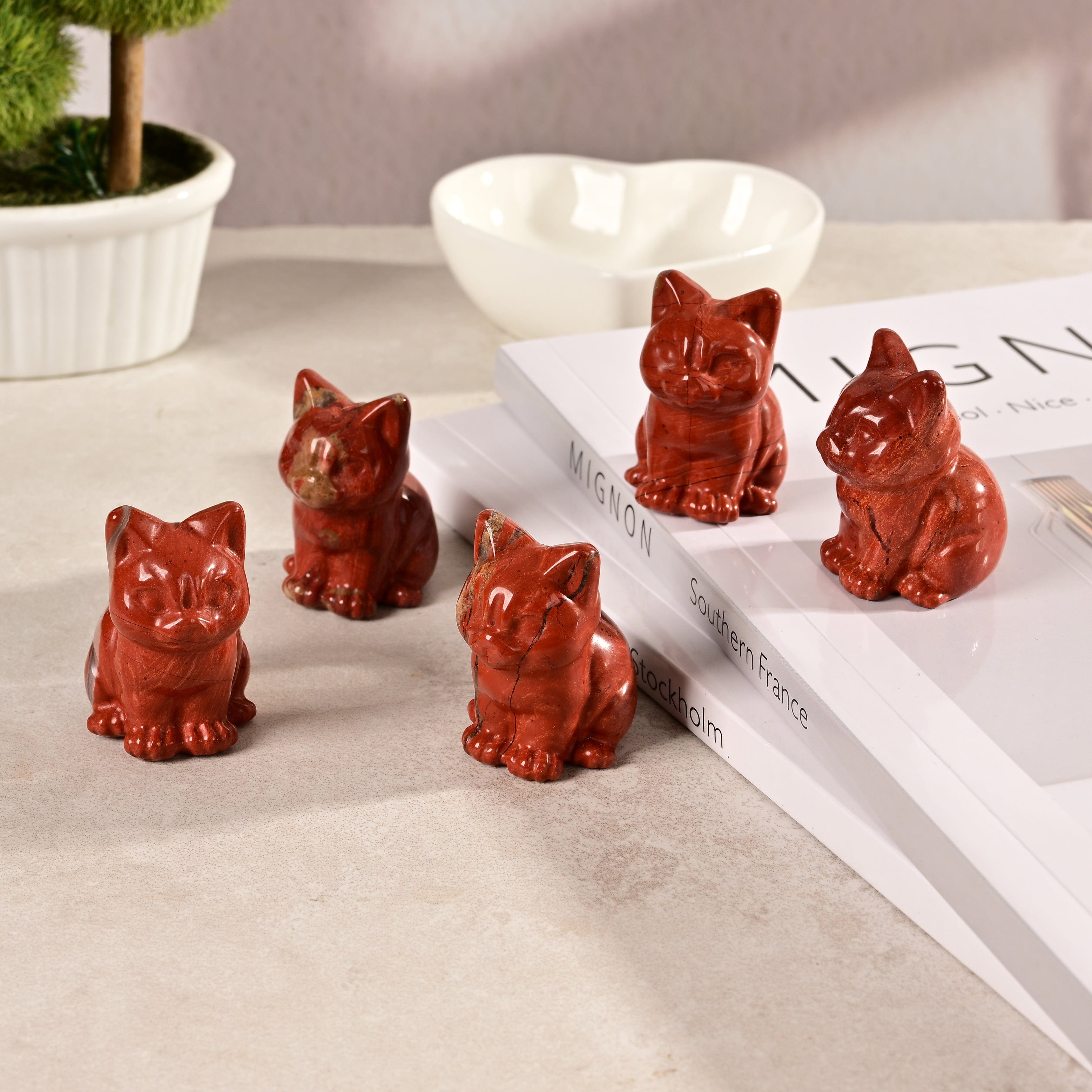 1.5 Inch Red Jasper Cat Carving - Natural Gemstone Statue for Home Decor, Feng Shui, and Spiritual Healing