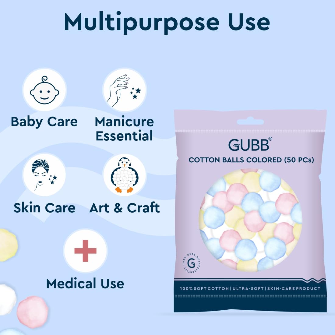 GUBB 100% Cotton Makeup Remover Pads - Soft Hypoallergenic Facial Cleansing Rounds for Sensitive Skin - Gentle & Absorbent Cotton Balls for Makeup Removal - 2 Pack - Perfect for Daily Skincare Routine, Travel & On-the-Go Use