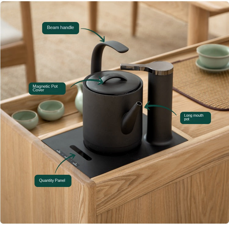 Premium Oak & Ash Solid Wood Tea Maker Set with Integrated Tea Table - Perfect for Home, Office & Zen Tea Ceremonies