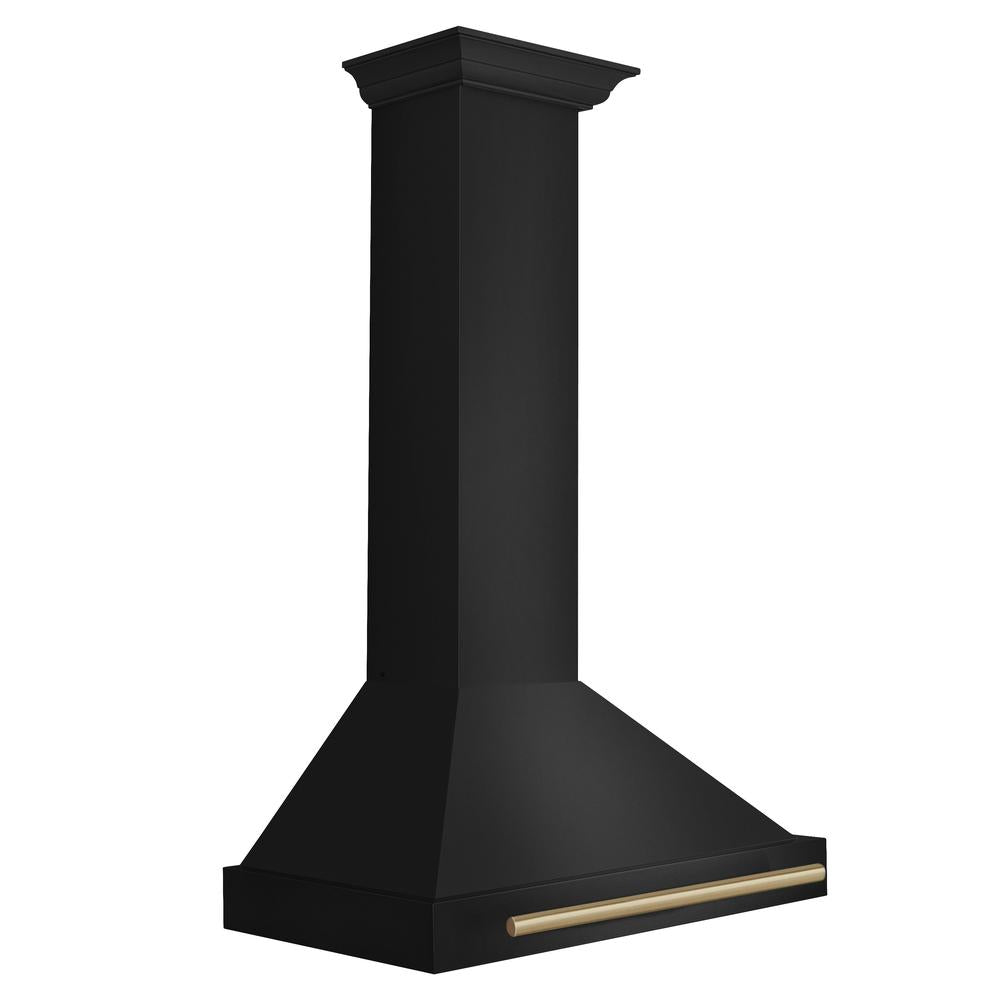 ZLINE Autograph Edition 30-Inch Black Stainless Steel Wall Mount Range Hood with Champagne Bronze Handle - Professional Kitchen Ventilation for Home Chefs (BSKB4Z 30 CB) - Perfect for Modern Kitchens, Open Concept Homes & Gourmet Cooking