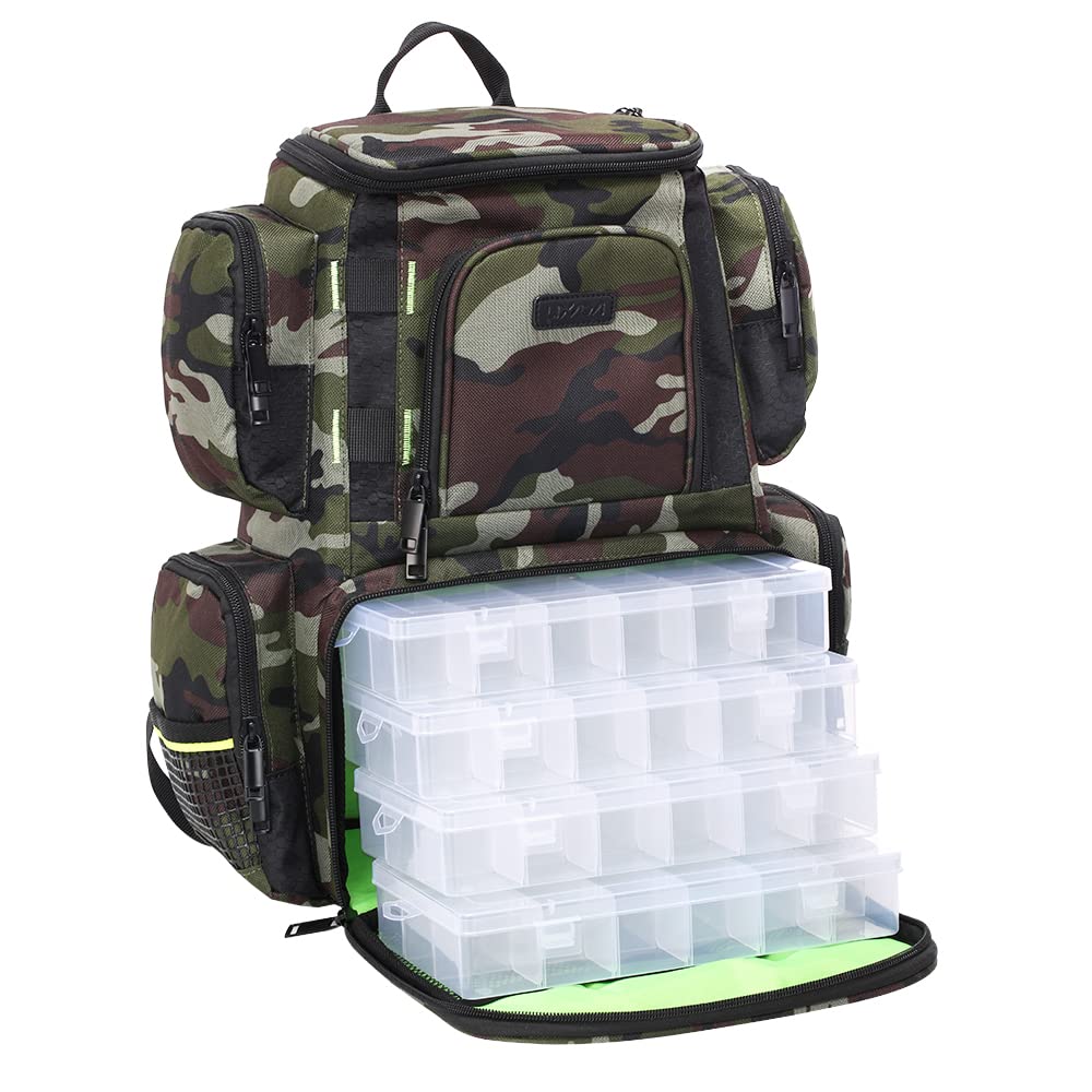 Lixada Waterproof Fishing Tackle Backpack with 4 Storage Trays - Large Multifunctional Utility Bag for Fishing Gear Organization - Perfect for Freshwater & Saltwater Fishing Trips, Boat Fishing, and Outdoor Adventures
