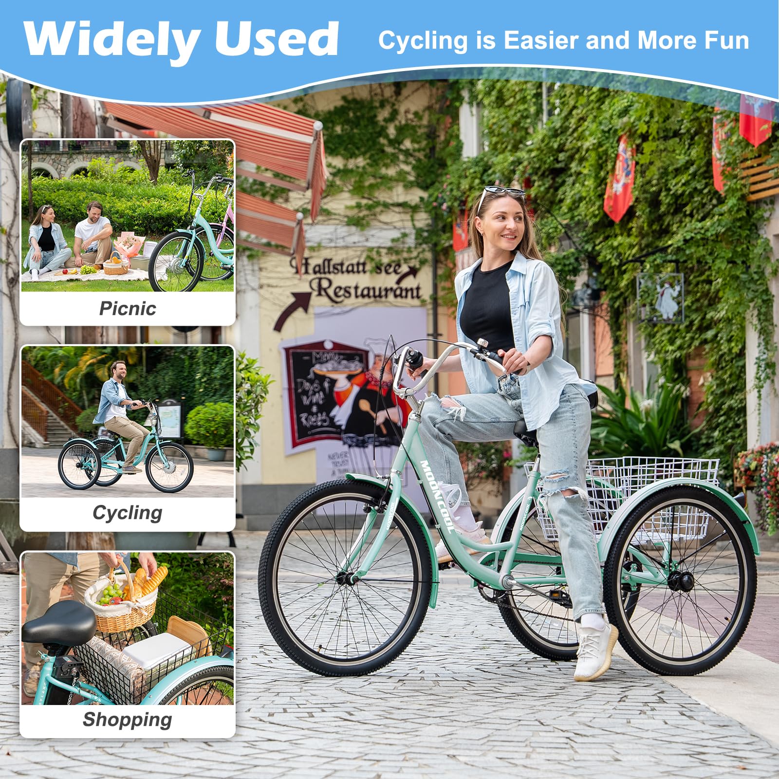 Slsy Adult Tricycle 7-Speed Three Wheel Bike for Seniors, Women & Men - 20/24/26 Inch Cargo Cruiser Trike - Perfect for Grocery Shopping, Exercise & Outdoor Recreation