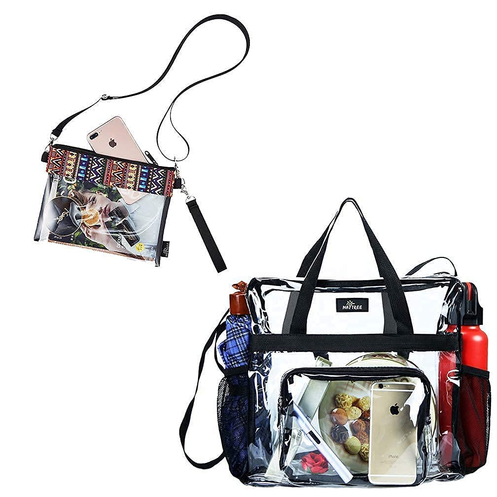 MAYTREE Clear Tote Bag with Crossbody Strap - Waterproof PVC Transparent Shoulder Bag & Purse Set (Red) for Concerts, Festivals, Travel & Beach Essentials