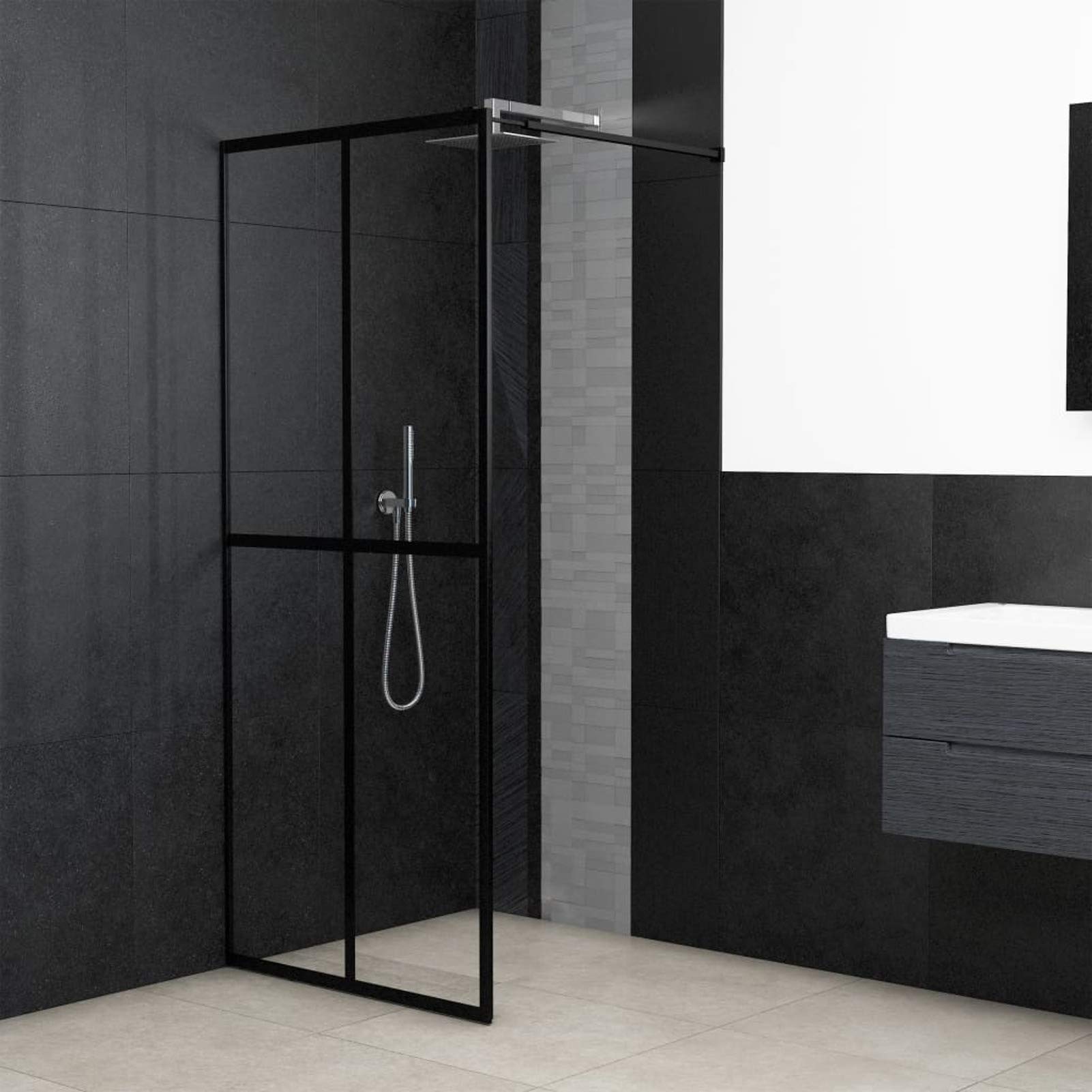 Tempered Glass Walk-in Shower Screen - Single Panel Bathroom Shower Door with Aluminum Frame & Support Bar (30.7-31.5