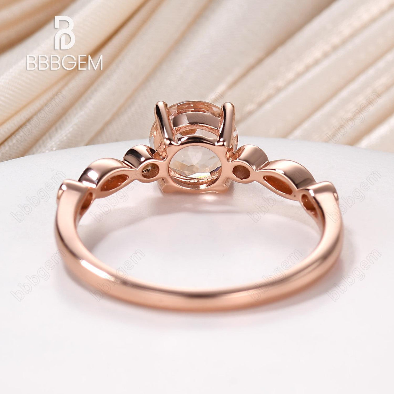 1 Carat Round Natural Morganite Ring - 18K Rose Gold Plated Sterling Silver Bridal Ring with Milgrain Detailing & Moissanite Accents | Engagement, Wedding, Anniversary Gift for Her