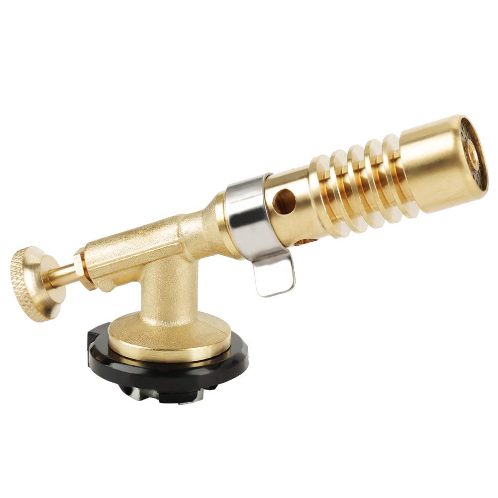 Premium Brass Butane Culinary Torch - Electronic Ignition Kitchen Torch for Crème Brûlée, Desserts, BBQ & Charcoal Lighter | Professional Cooking, Baking & Grilling Tool