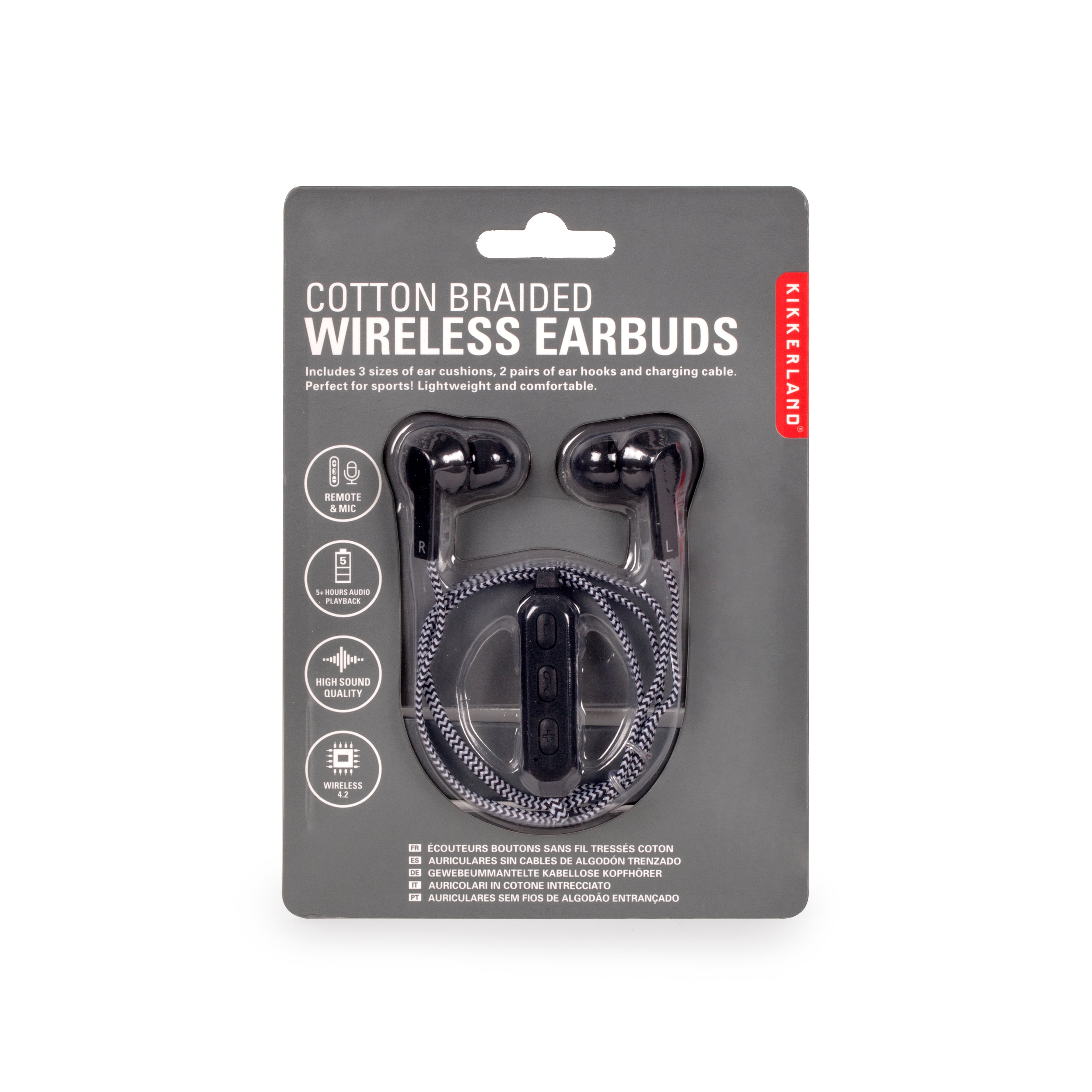 Wireless Earbuds with Braided Cotton Cable - Bluetooth Headphones for Running, Workout & Travel - Black Noise Cancelling Earphones for iPhone Android Devices