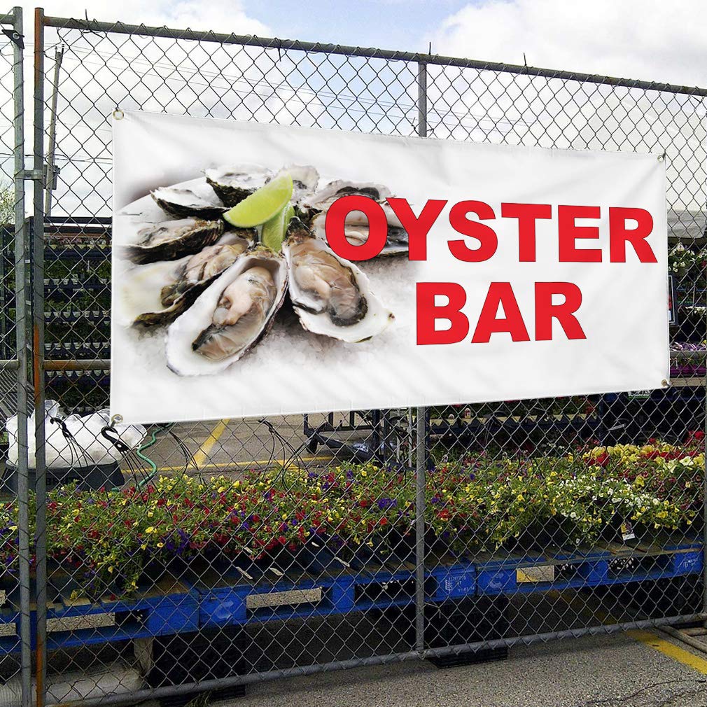 Vinyl Banner - 12x30 Inches Weatherproof Outdoor Sign with 4 Grommets for Restaurants, Food Trucks & Oyster Bars - Durable Yard Sign for Commercial Use, Events & Outdoor Advertising