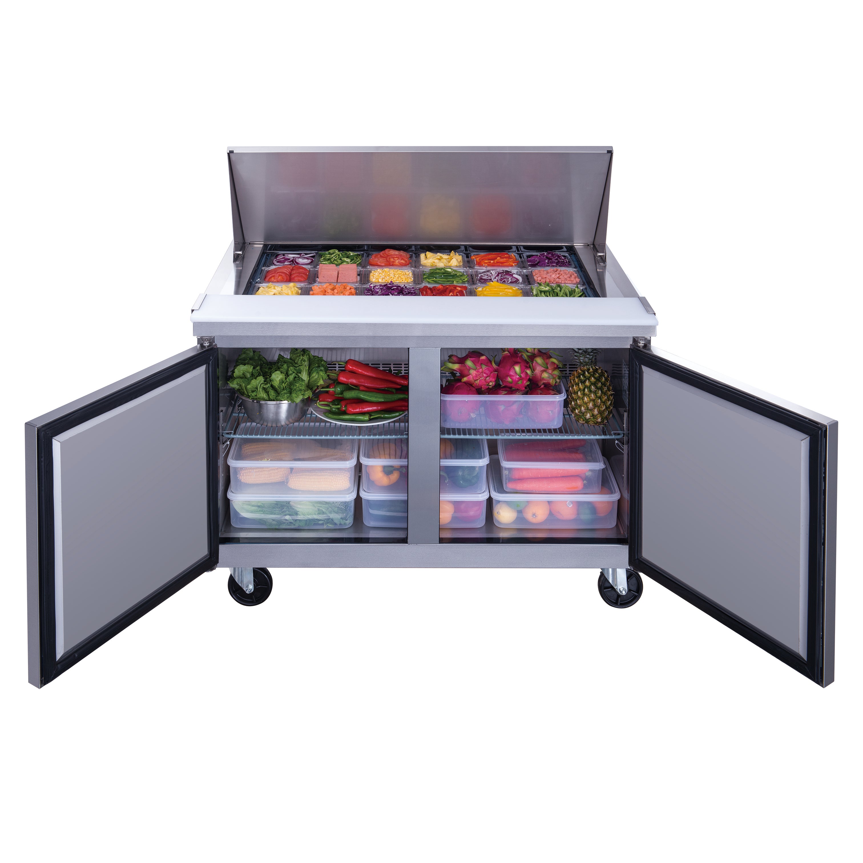 Dukers DSP48 18M S2 Stainless Steel Commercial Refrigerator - 2 Door Food Prep Table with Mega Top for Restaurants, Catering & Commercial Kitchens