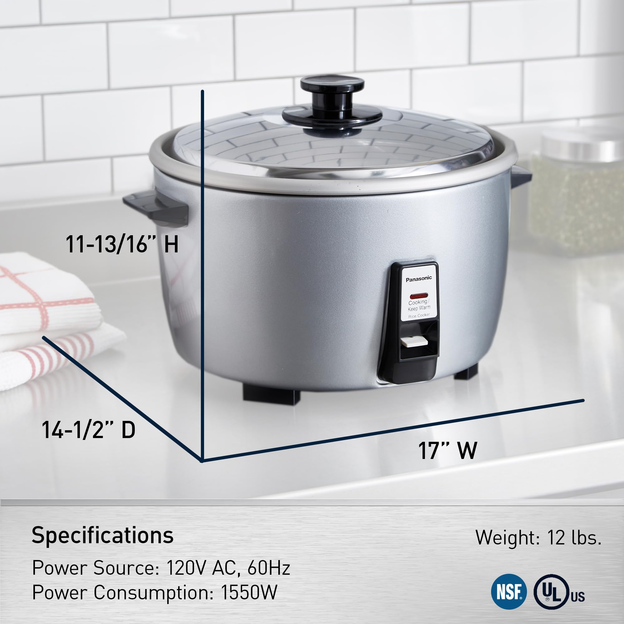 Panasonic Commercial Rice Cooker 46-Cup (Cooked) 23-Cup (Uncooked) - Large Capacity Electric Rice Steamer with One-Touch Operation & 8-Hour Keep Warm Function - Perfect for Restaurants, Catering & Large Family Gatherings - SR-42HZP Silver
