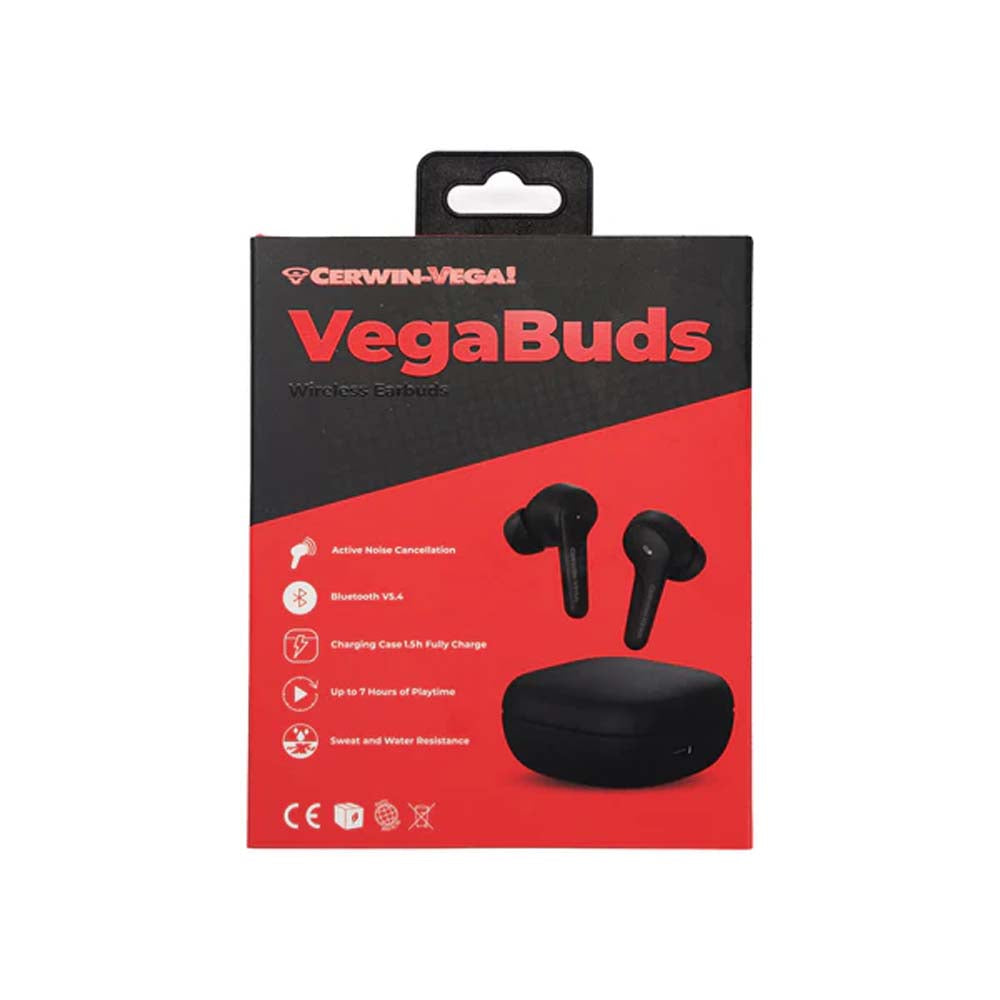 Cerwin Vega EB1 VegaBuds Wireless Bluetooth Earbuds with Noise Cancellation, 24H Playtime - Perfect for Gym, Running, Travel & Work