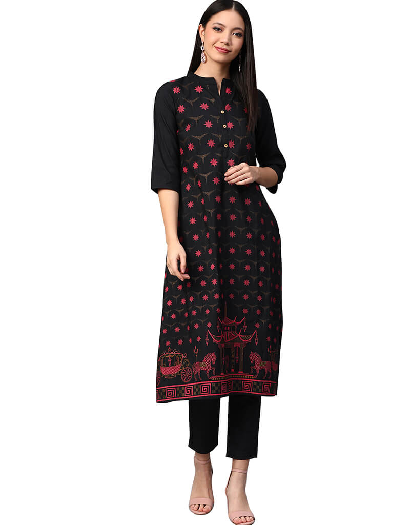 Black Poly Silk Pant Kurti for Women - Stylish Indian Ethnic Wear for Festivals, Parties & Casual Outfits