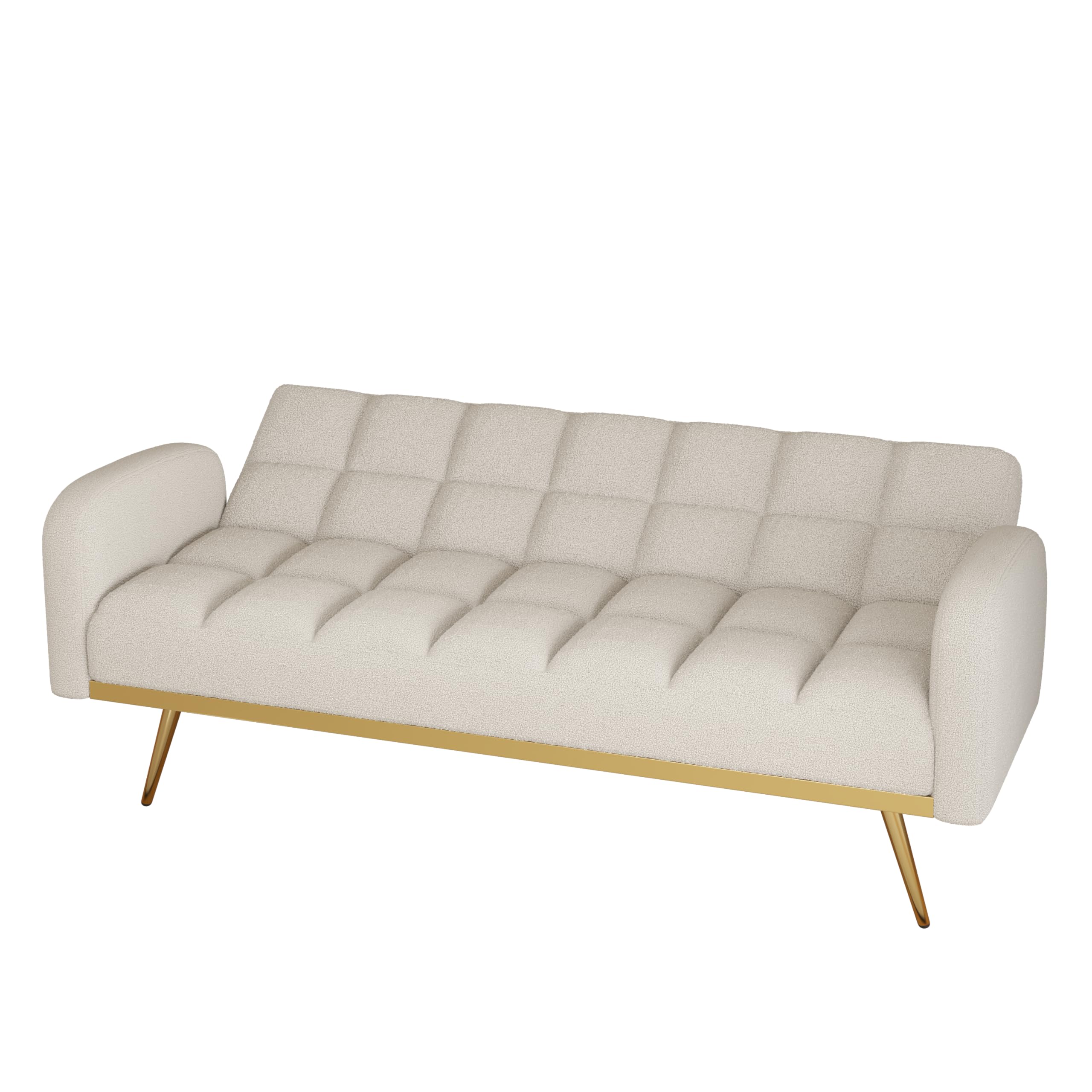 Verfur Teddy Fleece Sleeper Futon Couch with Golden Metal Legs & Adjustable Backrest - Convertible Loveseat Sofa Bed for Living Room, Bedroom & Small Spaces - Cozy Daybed, Foldable Sofa Couch for Napping, Guest Sleeping & Relaxing