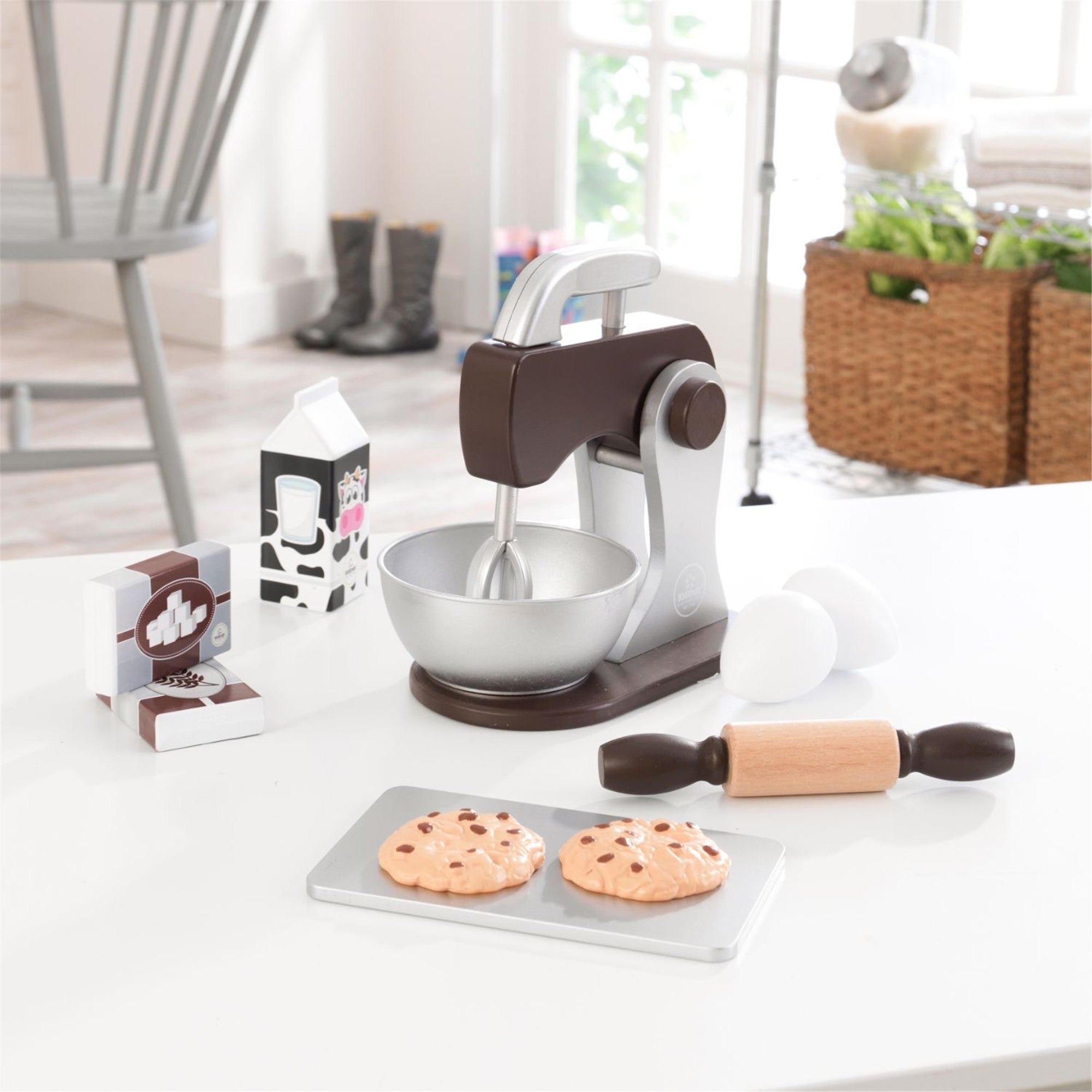 KidKraft Wooden Baking Set for Kids - Pretend Play Espresso Maker & Accessories - Perfect for Imaginative Play, Role Play & Early Learning Development