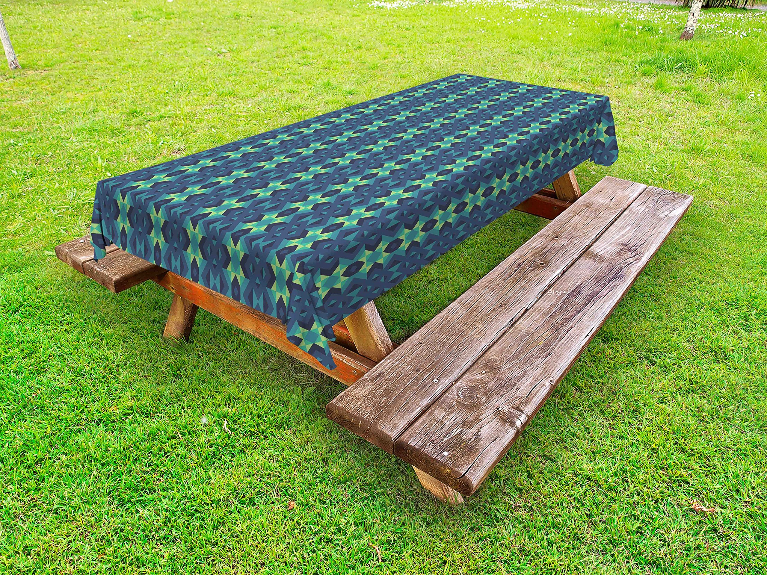 Ambesonne Geometric Outdoor Tablecloth - Blue & Green Zig Zag Stripes, Washable Picnic Table Cover 58x104 Inches - Perfect for BBQs, Garden Parties & Outdoor Dining (Dark Blue, Teal, Pale Green)